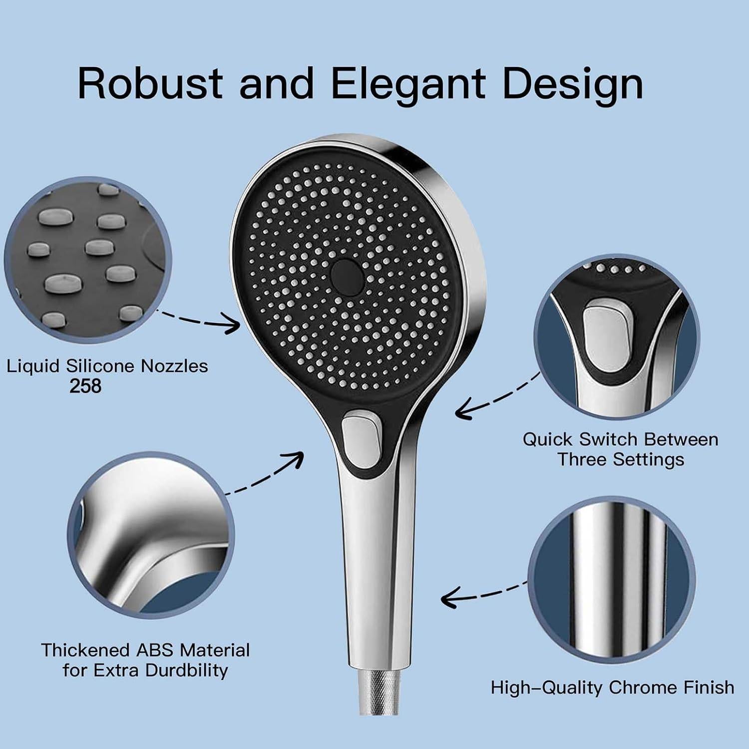Cabezal de Ducha AUDELN 3 Modos 258 Boquillas 13 cm