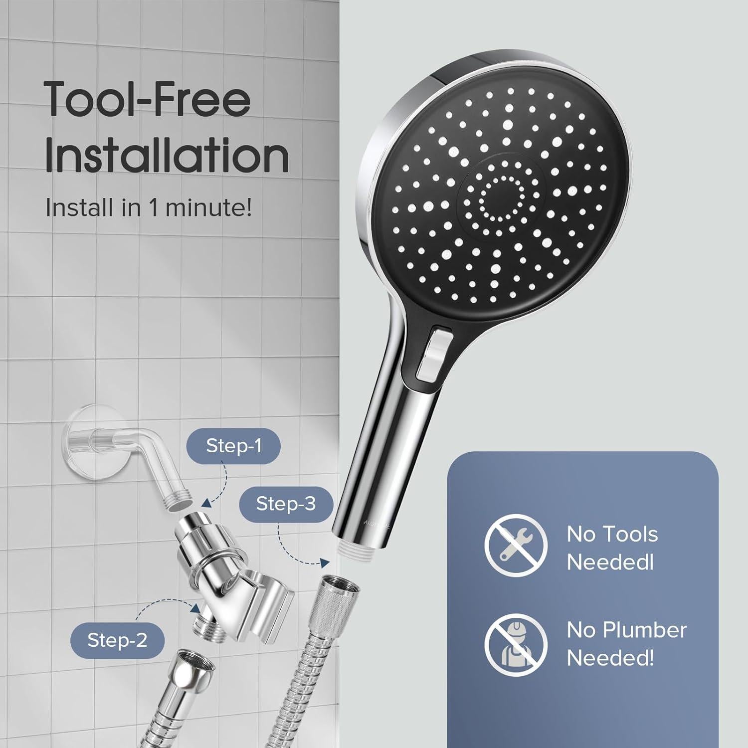 Ducha de Mano ALOHOME 6" Alta Presión con Manguera 200.66 cm