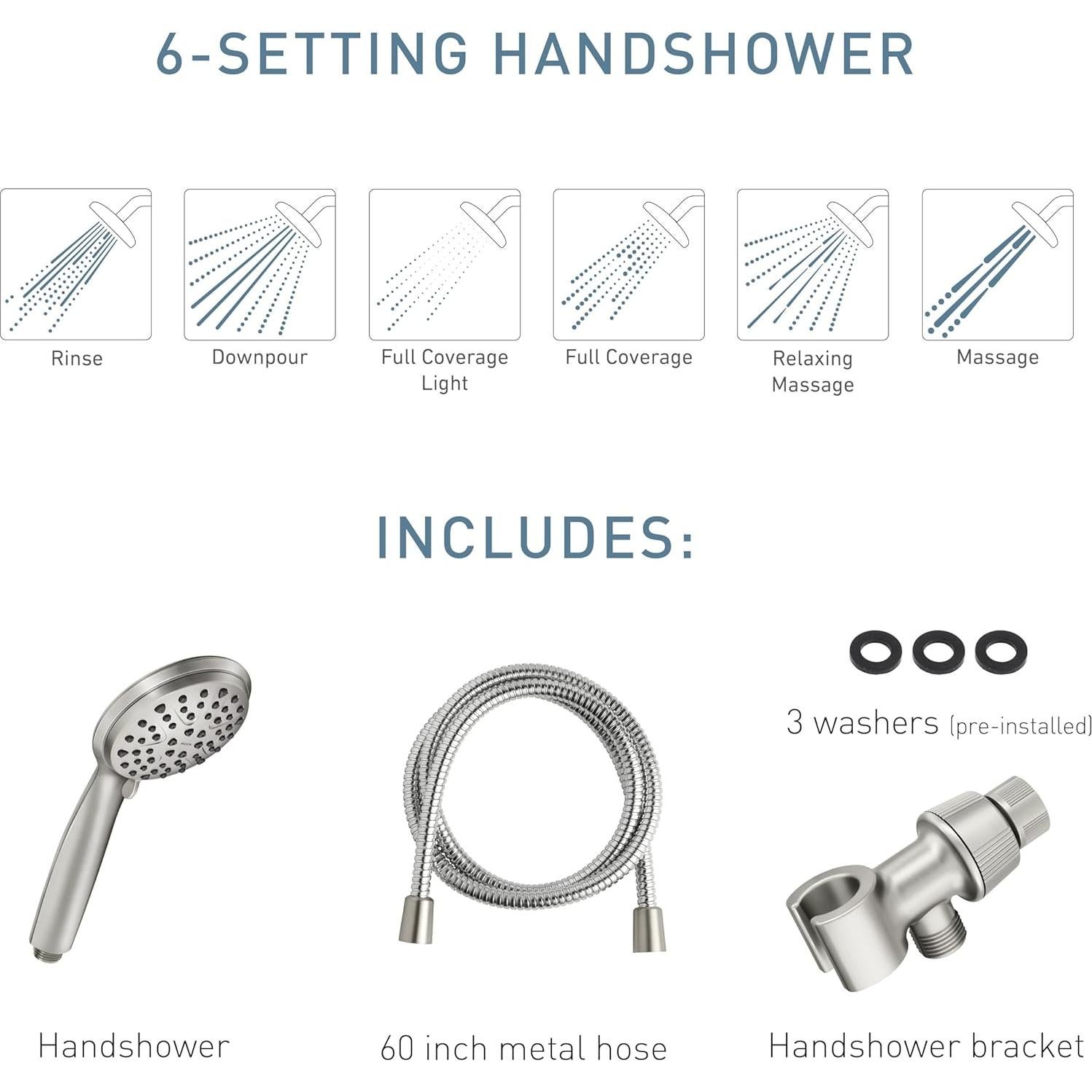 Cabezal de Ducha de Mano Moen Attune 6 Configuraciones Níquel