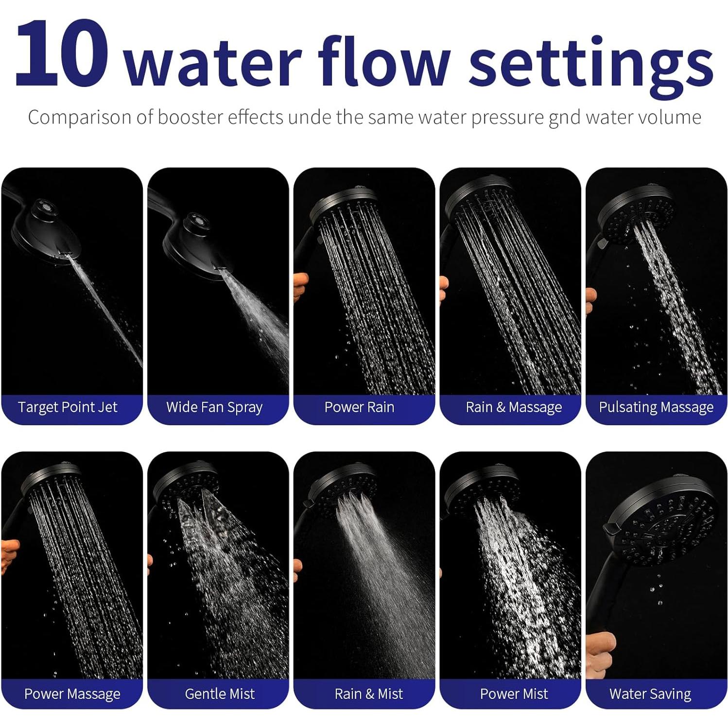 Cabezal de Ducha Filtrado Fyhib - 10 Modos de Rocío, Alta Presión, Negro Mate