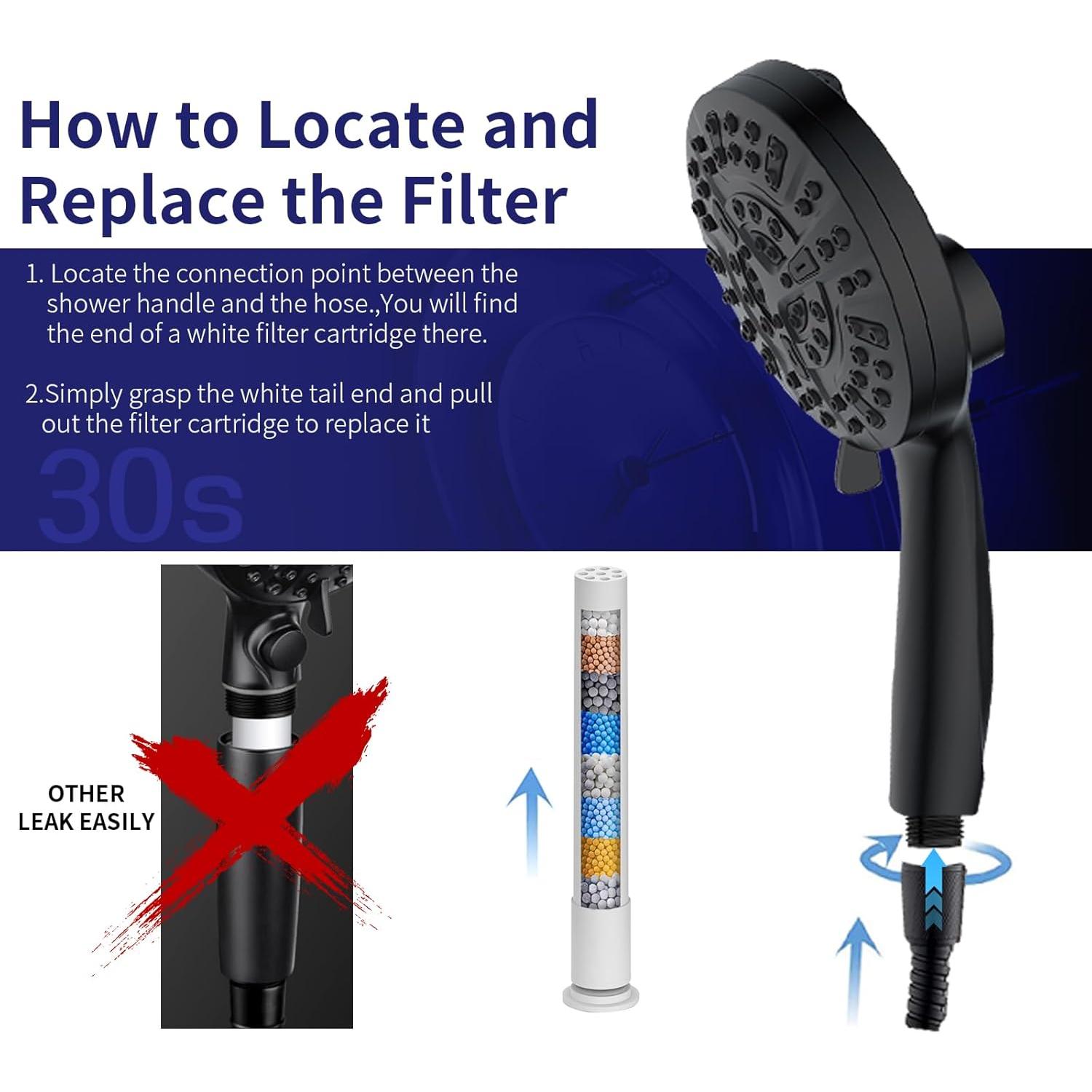 Cabezal de Ducha Filtrado Fyhib - 10 Modos de Rocío, Alta Presión, Negro Mate