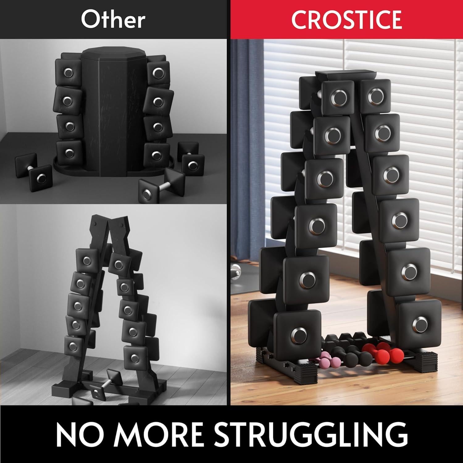 Soporte para Mancuernas Crostice, Ergonómico, 6 Niveles, Negro