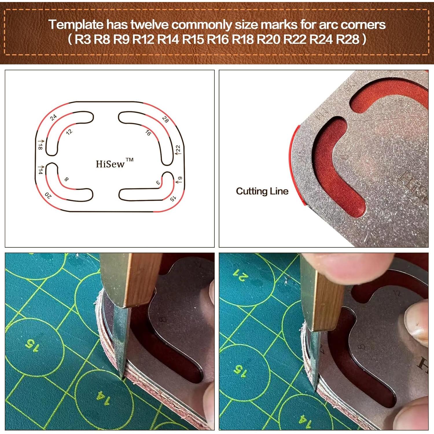 Plantilla de esquinas redondeadas Hisew, acero inoxidable, 12 tamaños