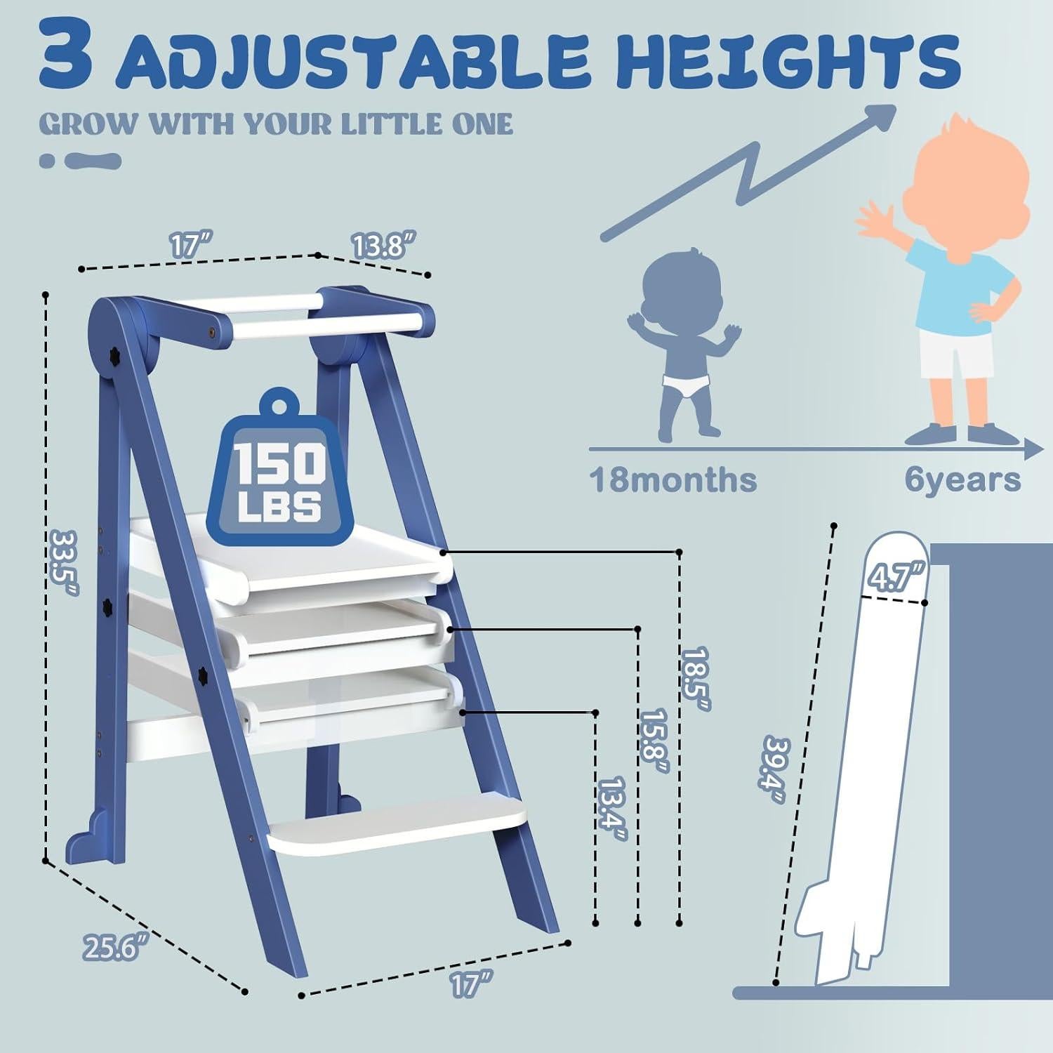 Taburete Plegable para Niños Doerpuz - Torre de Aprendizaje Ajustable