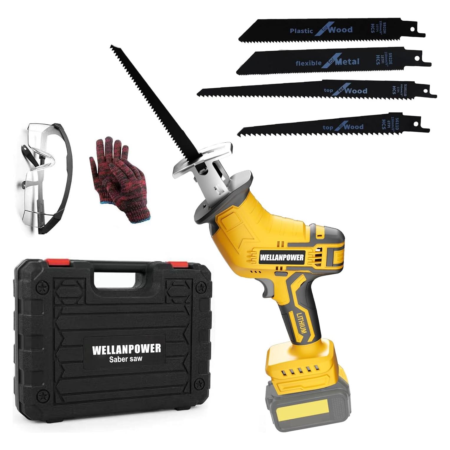 Sierra Recíproca Inalámbrica Wellanpower 20V 3500 SPM con 4 Cuchillas