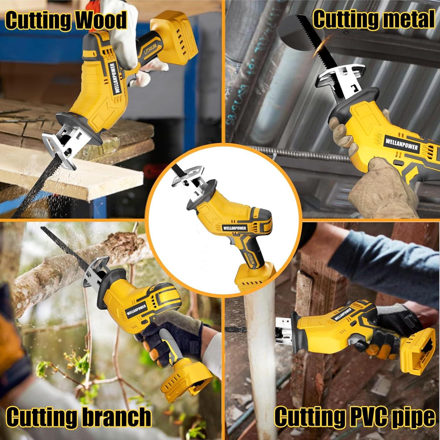 Sierra Recíproca Inalámbrica Wellanpower 20V 3500 SPM con 4 Cuchillas