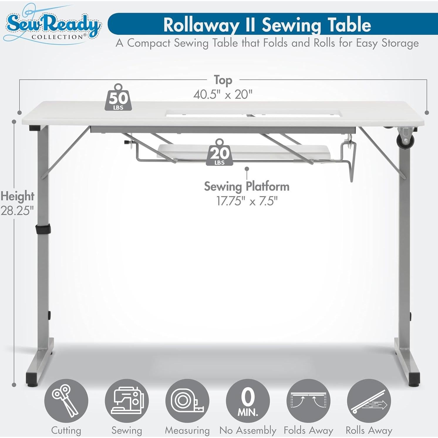 Mesa de Costura Plegable Sew Ready Rollaway II, 102.87x50.8cm