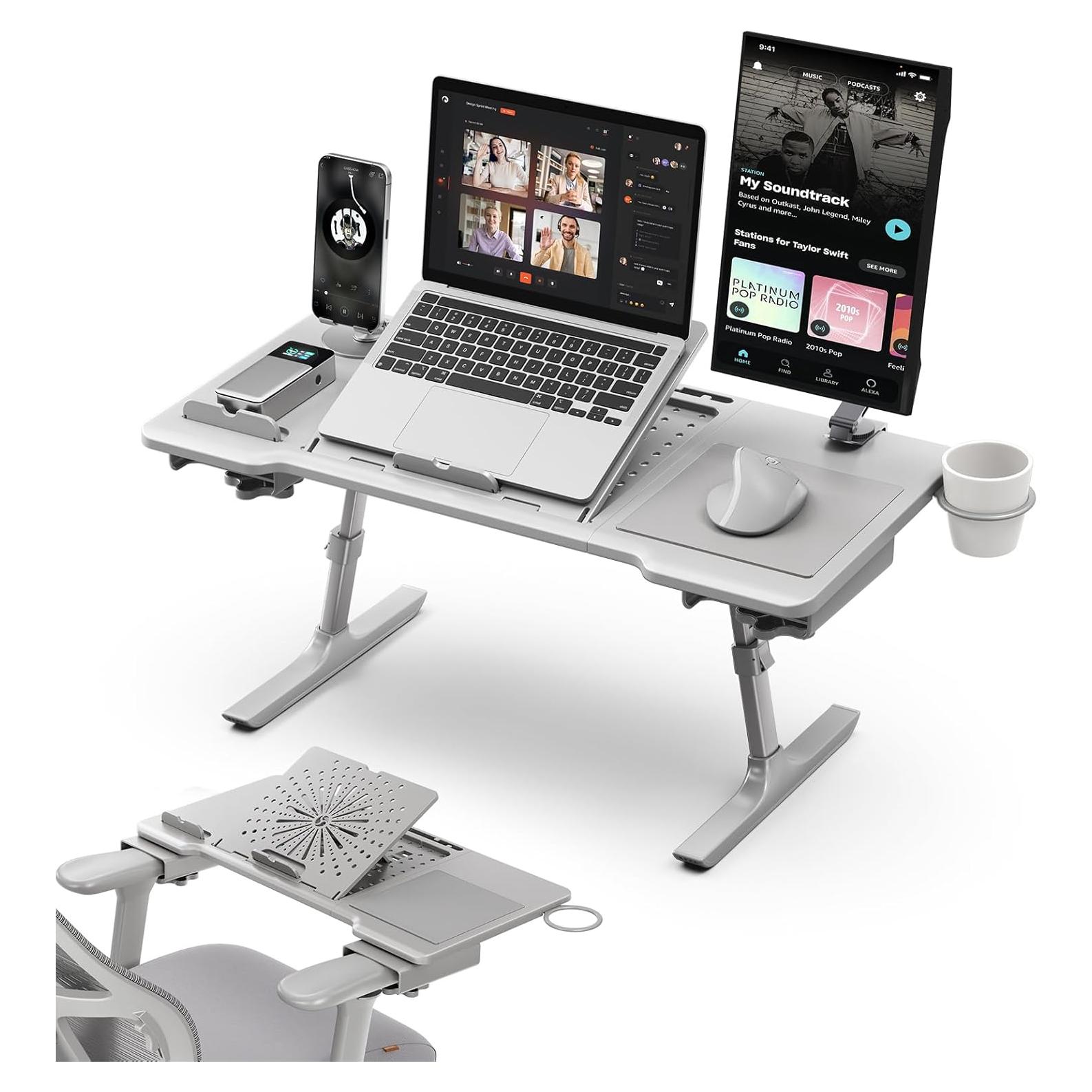 Mesa de cama para laptop Newtral, ajustable y plegable, gris