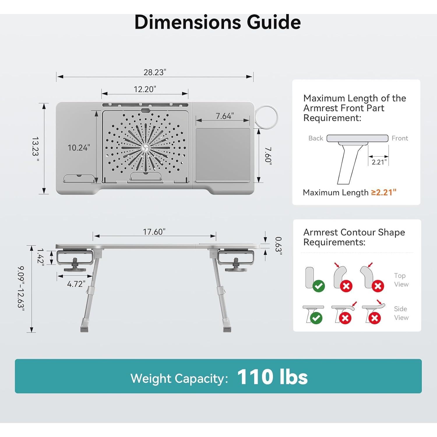 Mesa de cama para laptop Newtral, ajustable y plegable, gris