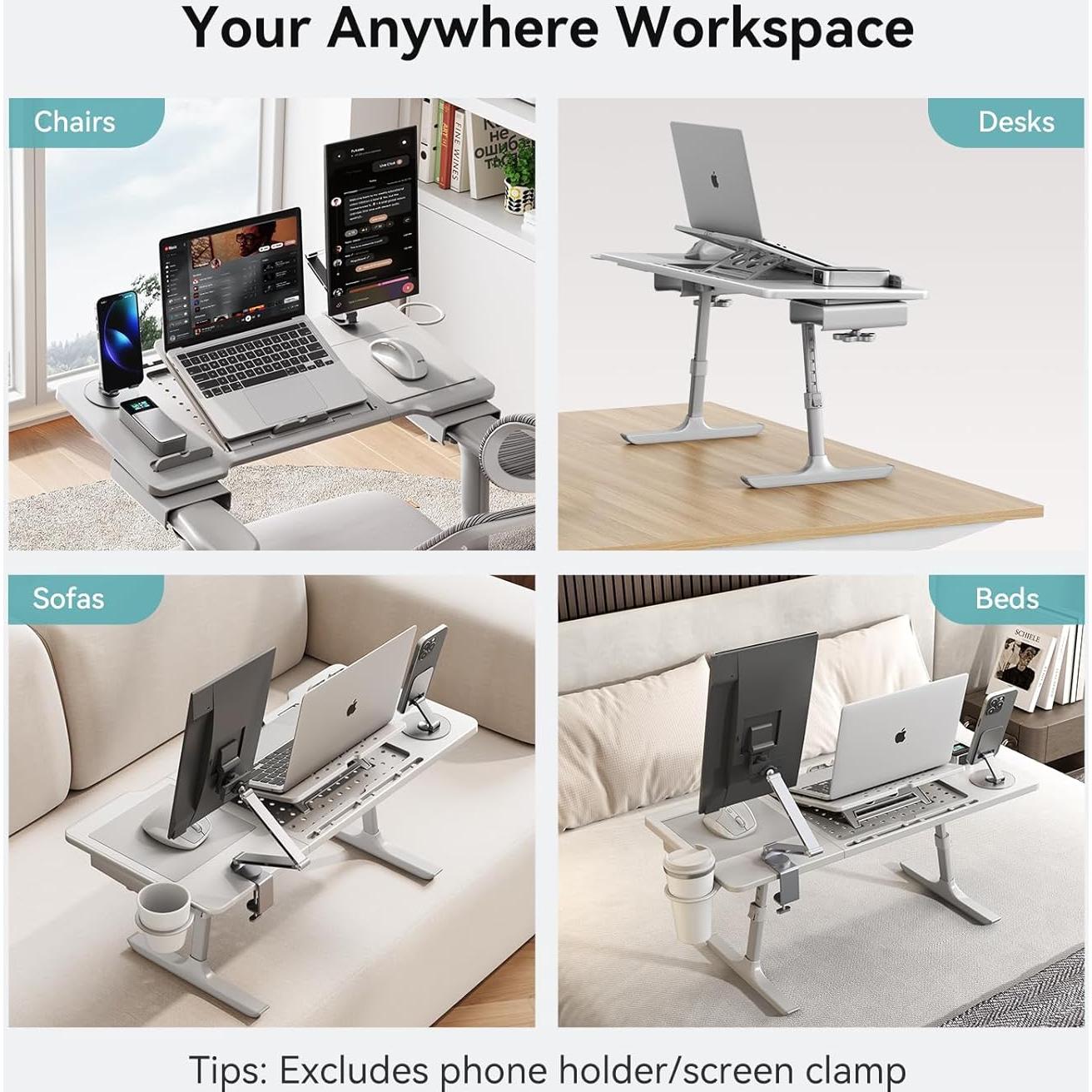 Mesa de cama para laptop Newtral, ajustable y plegable, gris