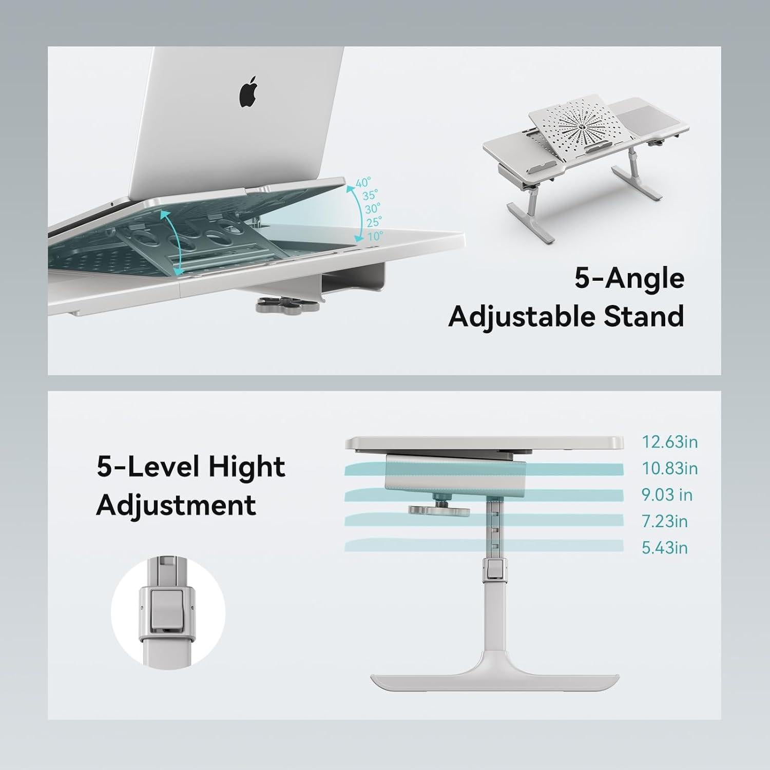 Mesa de cama para laptop Newtral, ajustable y plegable, gris