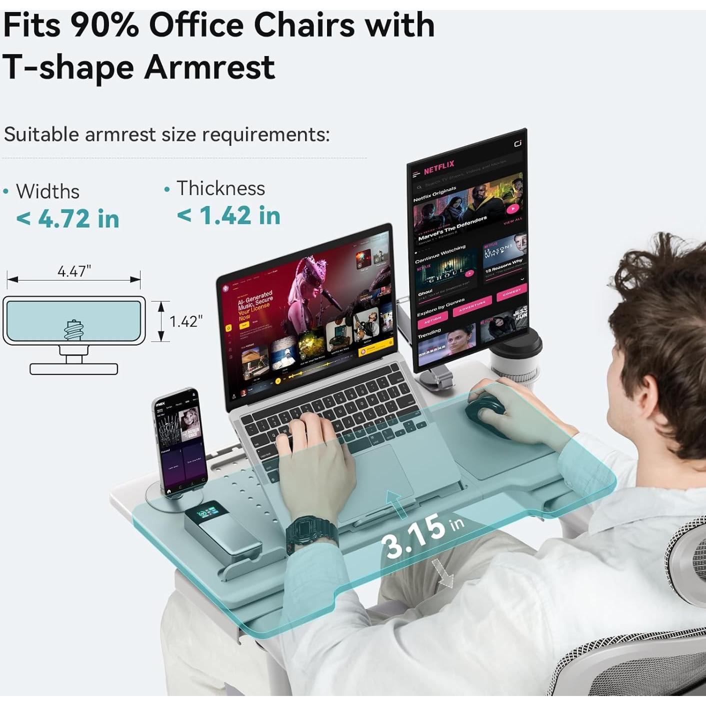 Mesa de cama para laptop Newtral, ajustable y plegable, gris