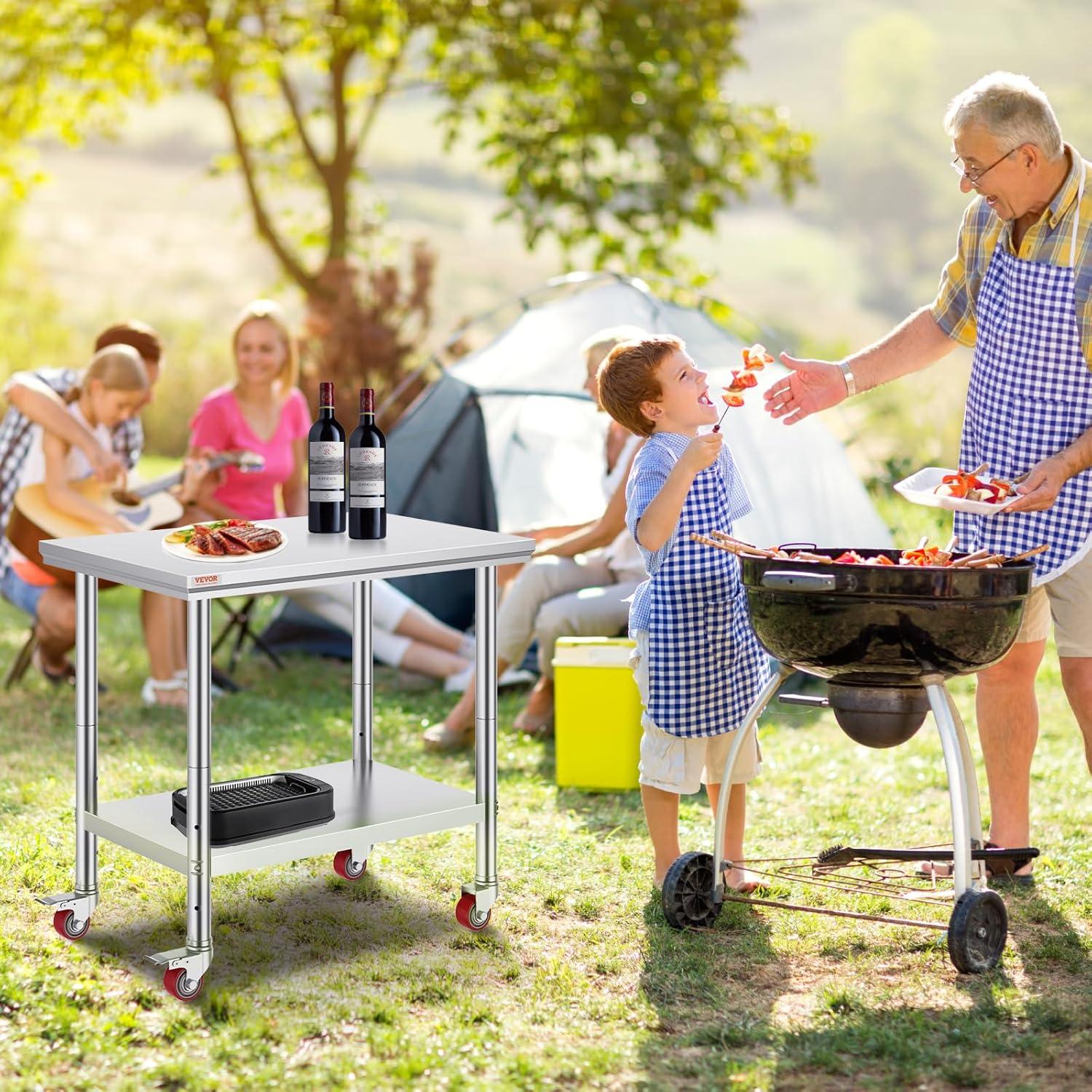 Mesa de Trabajo de Acero Inoxidable Vevor 91x61 cm con Ruedas