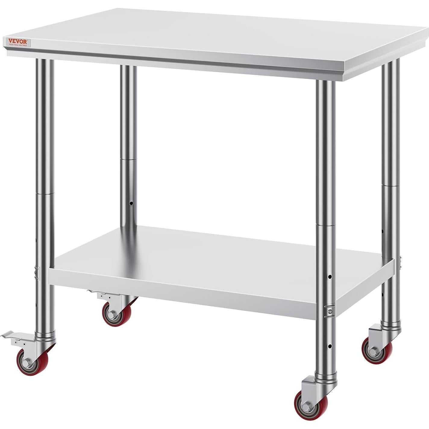 Mesa de Trabajo de Acero Inoxidable Vevor 91x61 cm con Ruedas