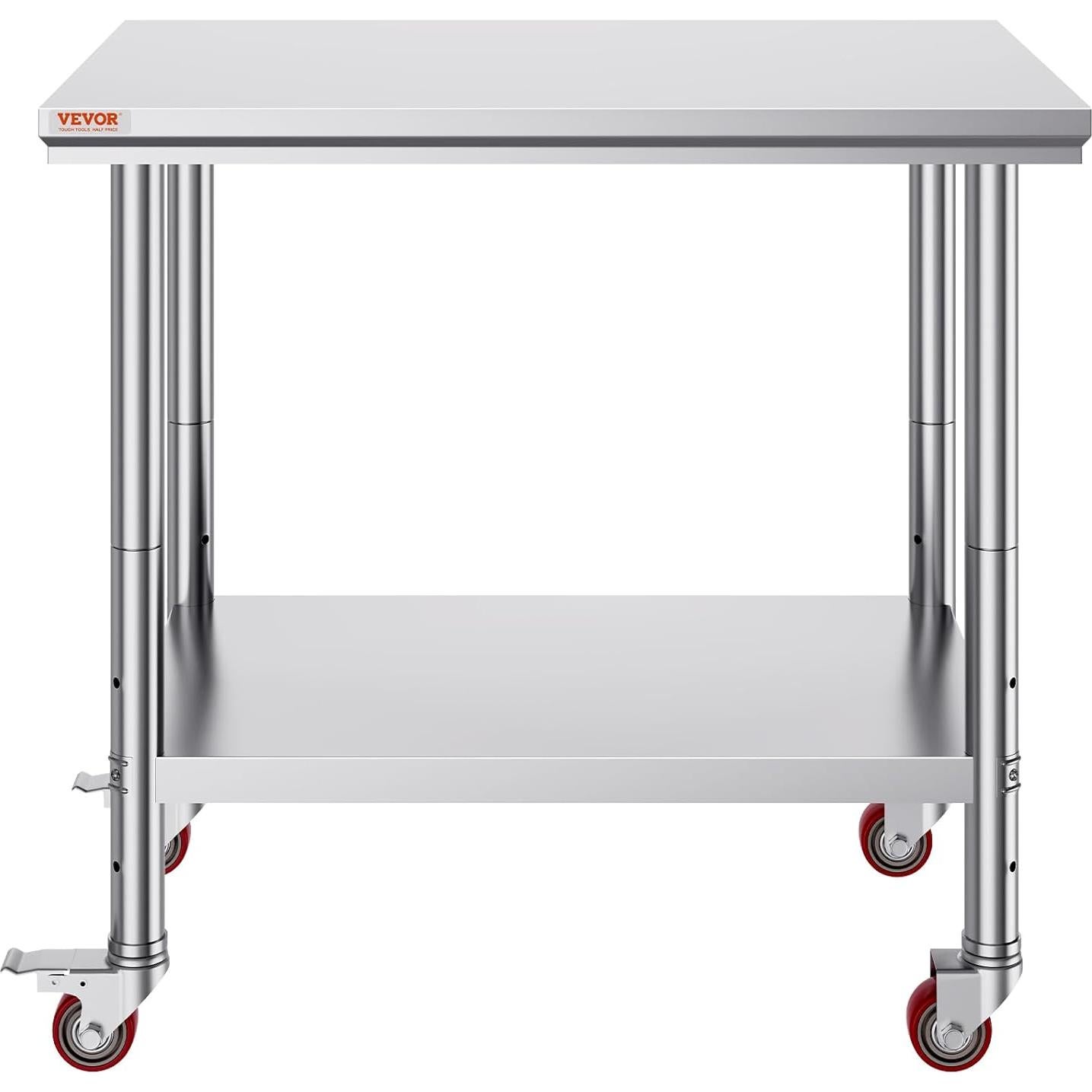 Mesa de Trabajo de Acero Inoxidable Vevor 91x61 cm con Ruedas