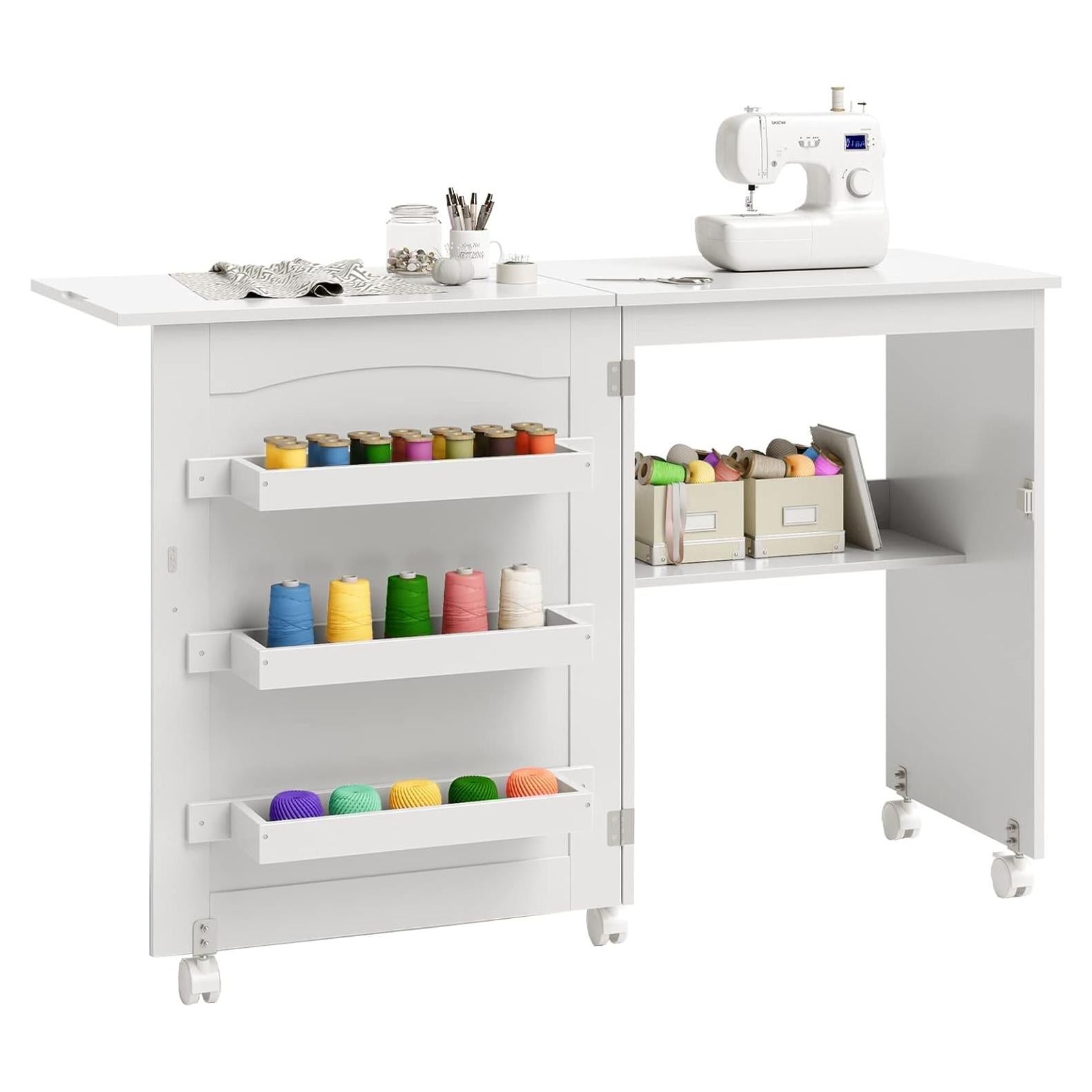 Mesa de Costura Plegable Giantex con 3 Contenedores y Ruedas