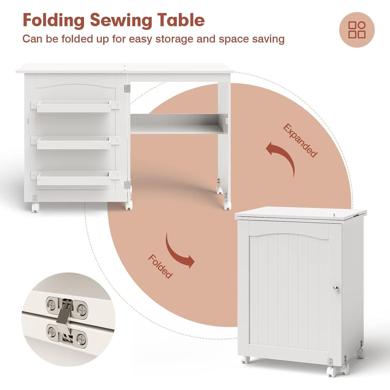 Mesa de Costura Plegable Giantex con 3 Contenedores y Ruedas
