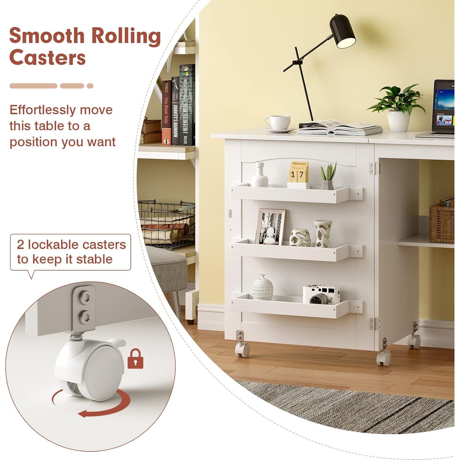 Mesa de Costura Plegable Giantex con 3 Contenedores y Ruedas