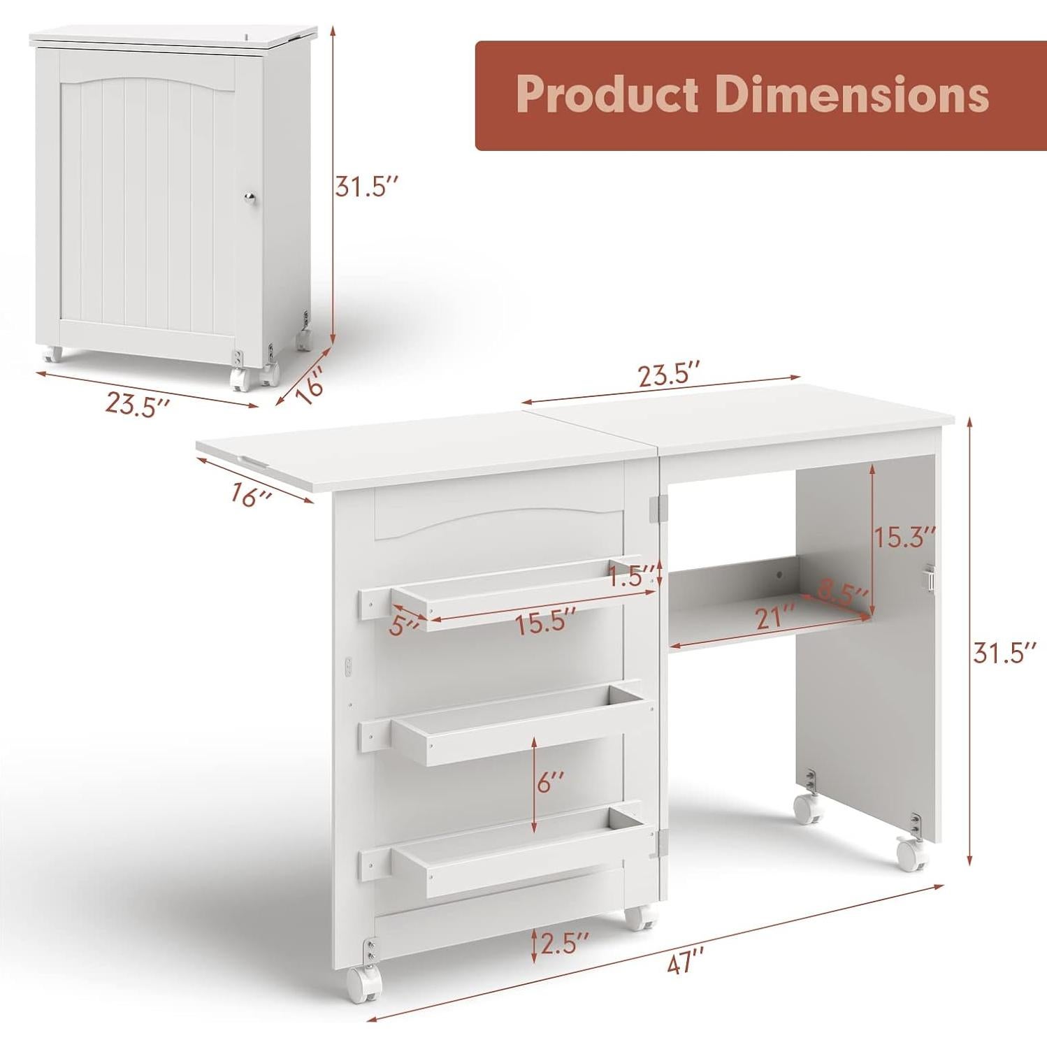 Mesa de Costura Plegable Giantex con 3 Contenedores y Ruedas