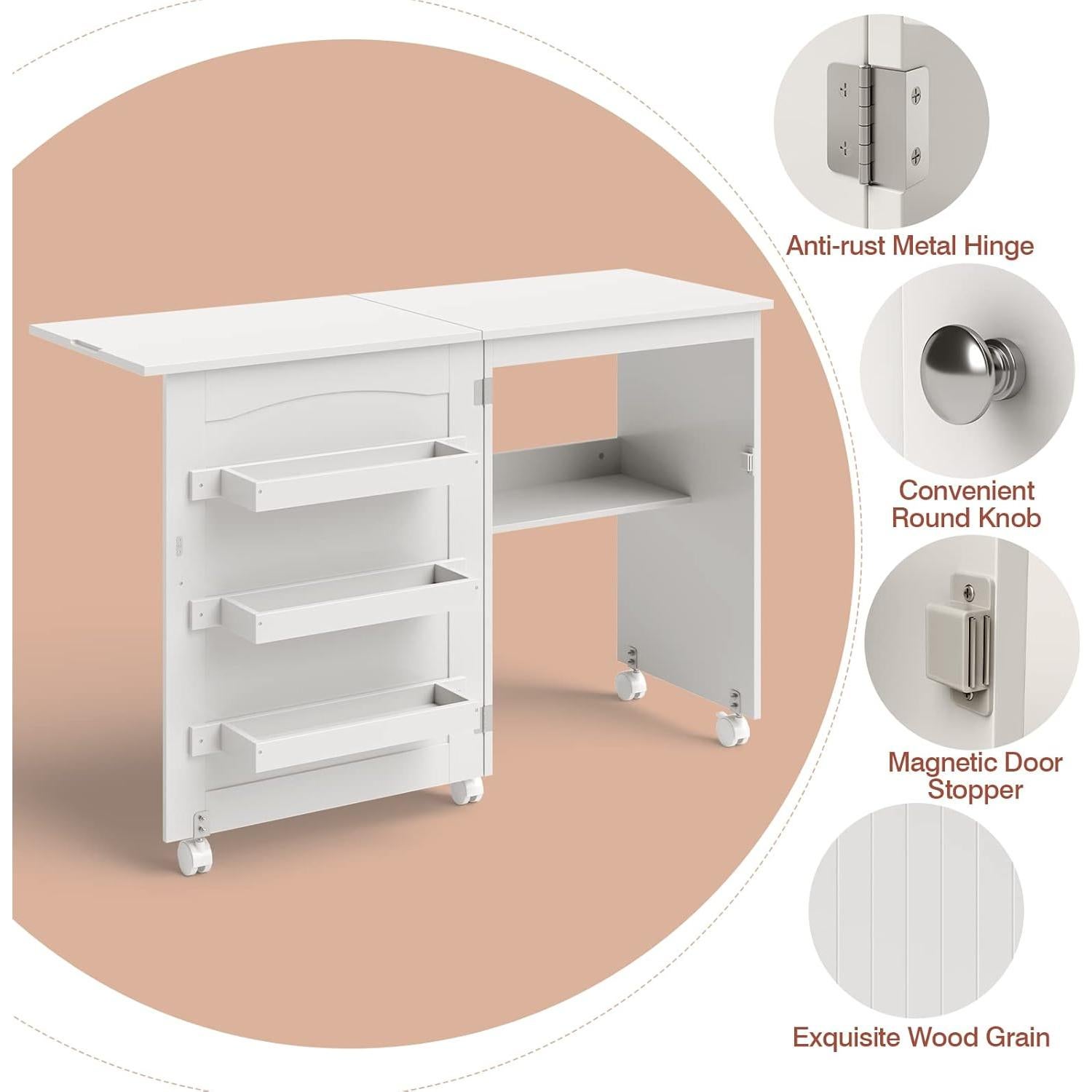 Mesa de Costura Plegable Giantex con 3 Contenedores y Ruedas
