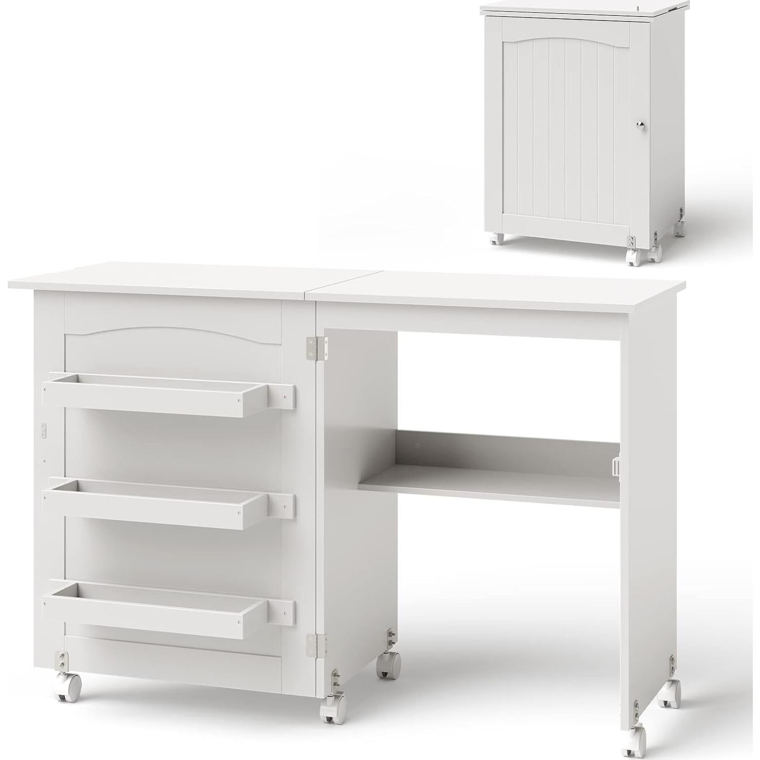 Mesa de Costura Plegable Giantex con 3 Contenedores y Ruedas