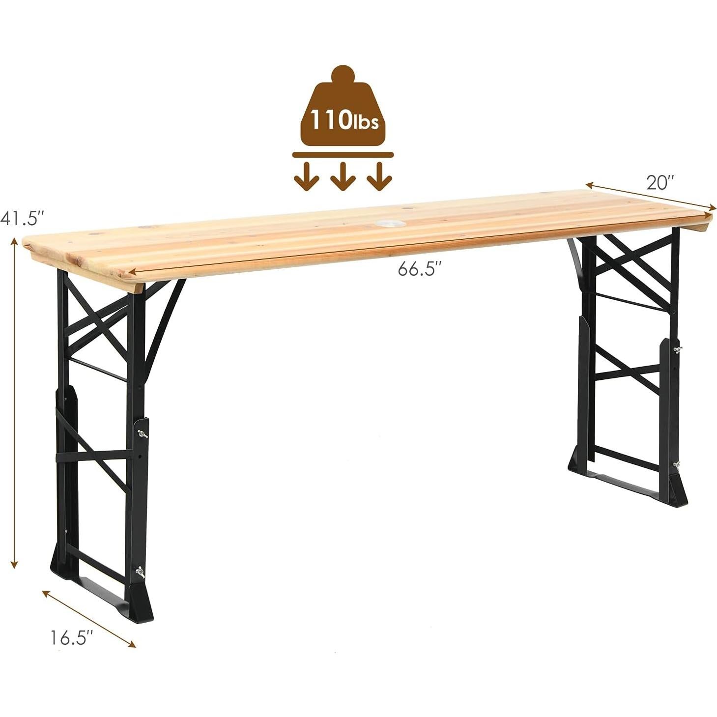 Mesa de Picnic Plegable Goplus 168.91x50.8 cm con Orificio para Paraguas