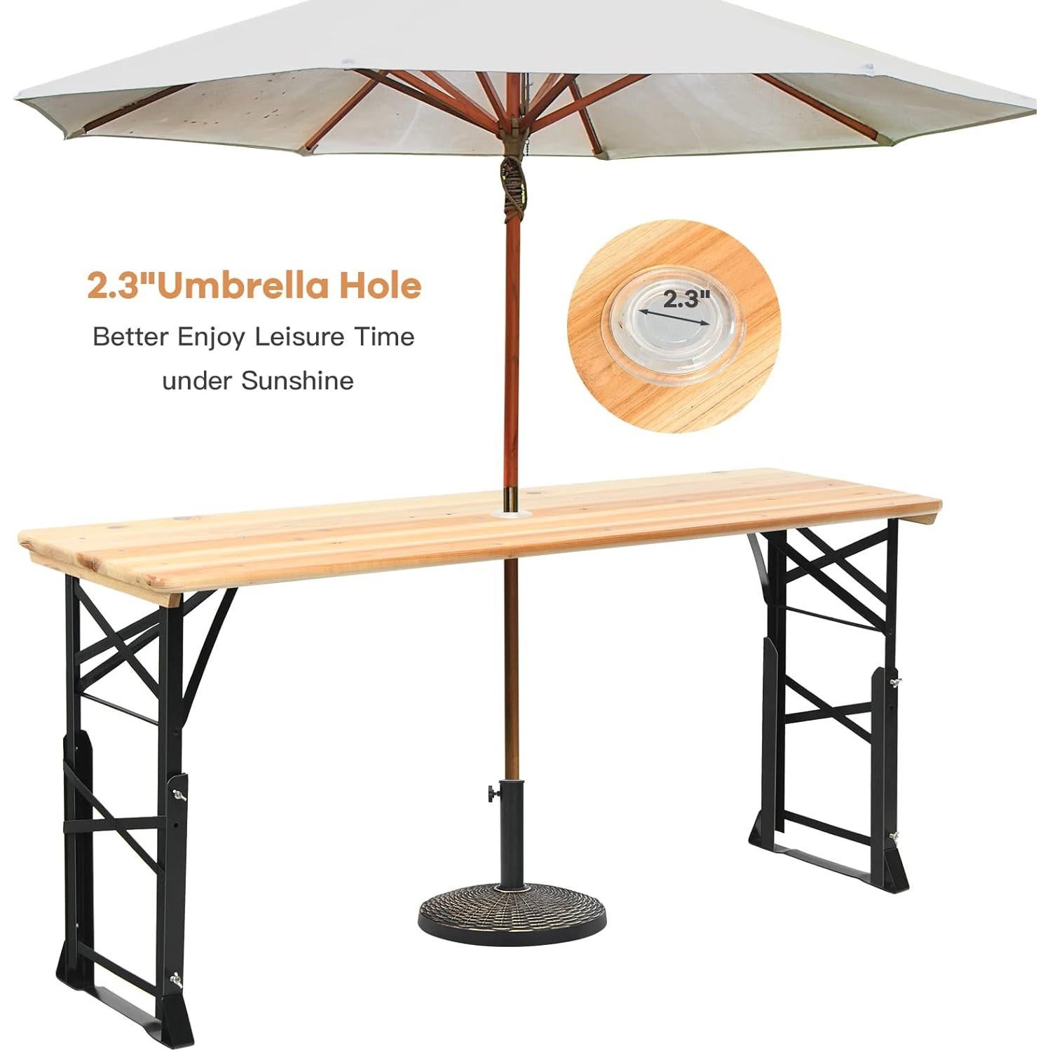 Mesa de Picnic Plegable Goplus 168.91x50.8 cm con Orificio para Paraguas