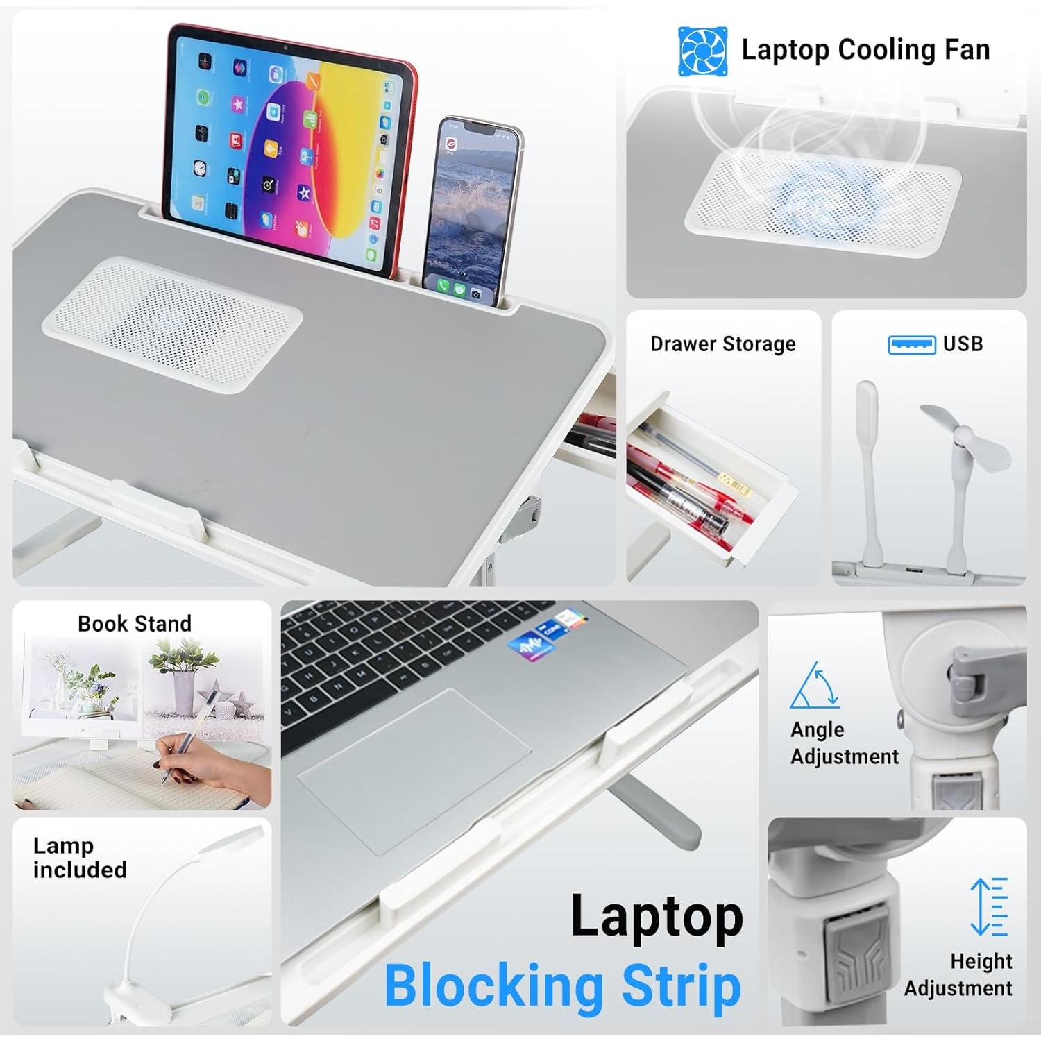 Escritorio portátil ajustable IXTRA con ventilador y luz USB 56x32cm