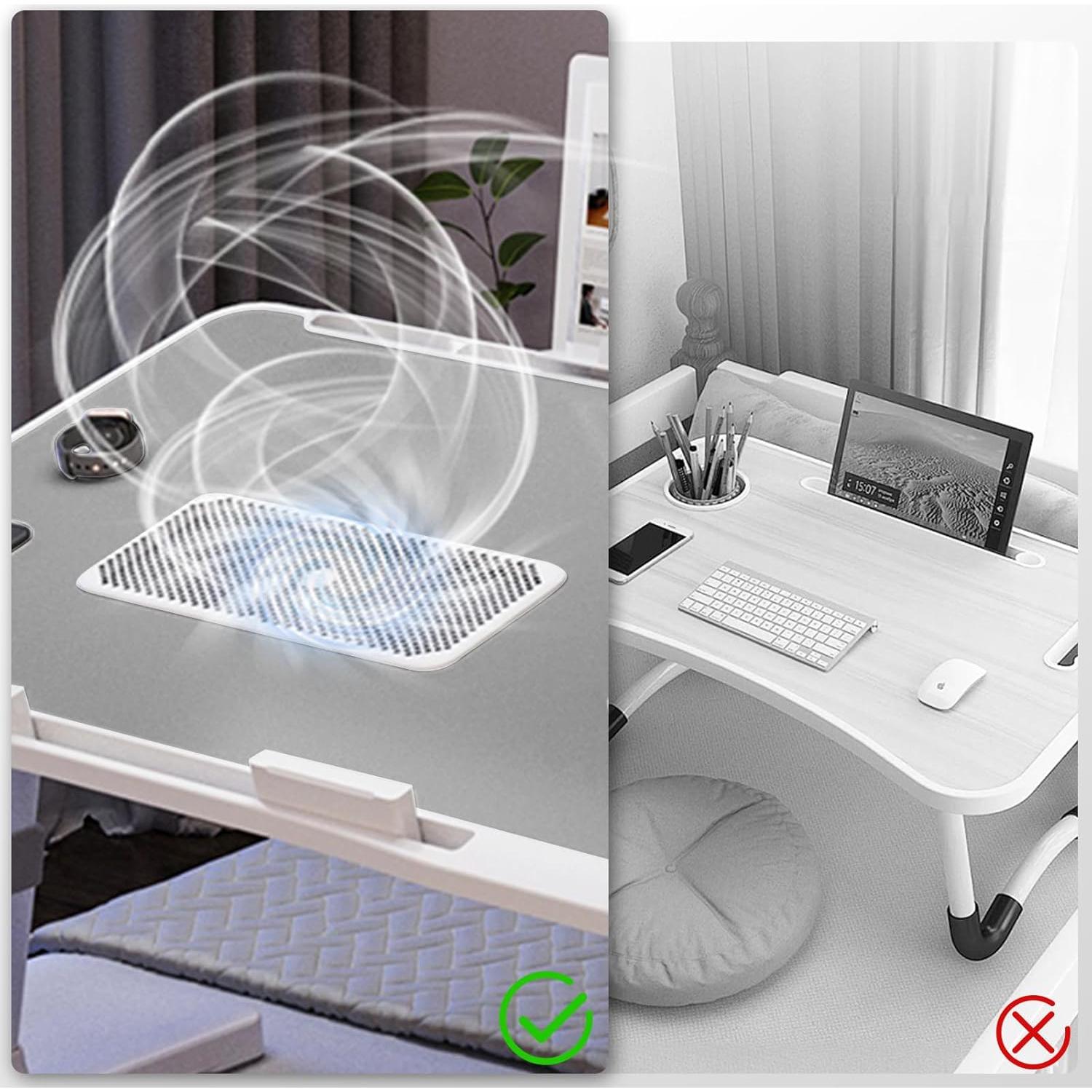 Escritorio portátil ajustable IXTRA con ventilador y luz USB 56x32cm