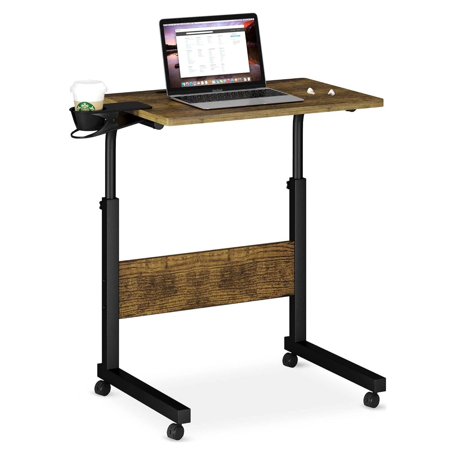 Escritorio de pie ajustable Klvied, portátil, negro y nogal