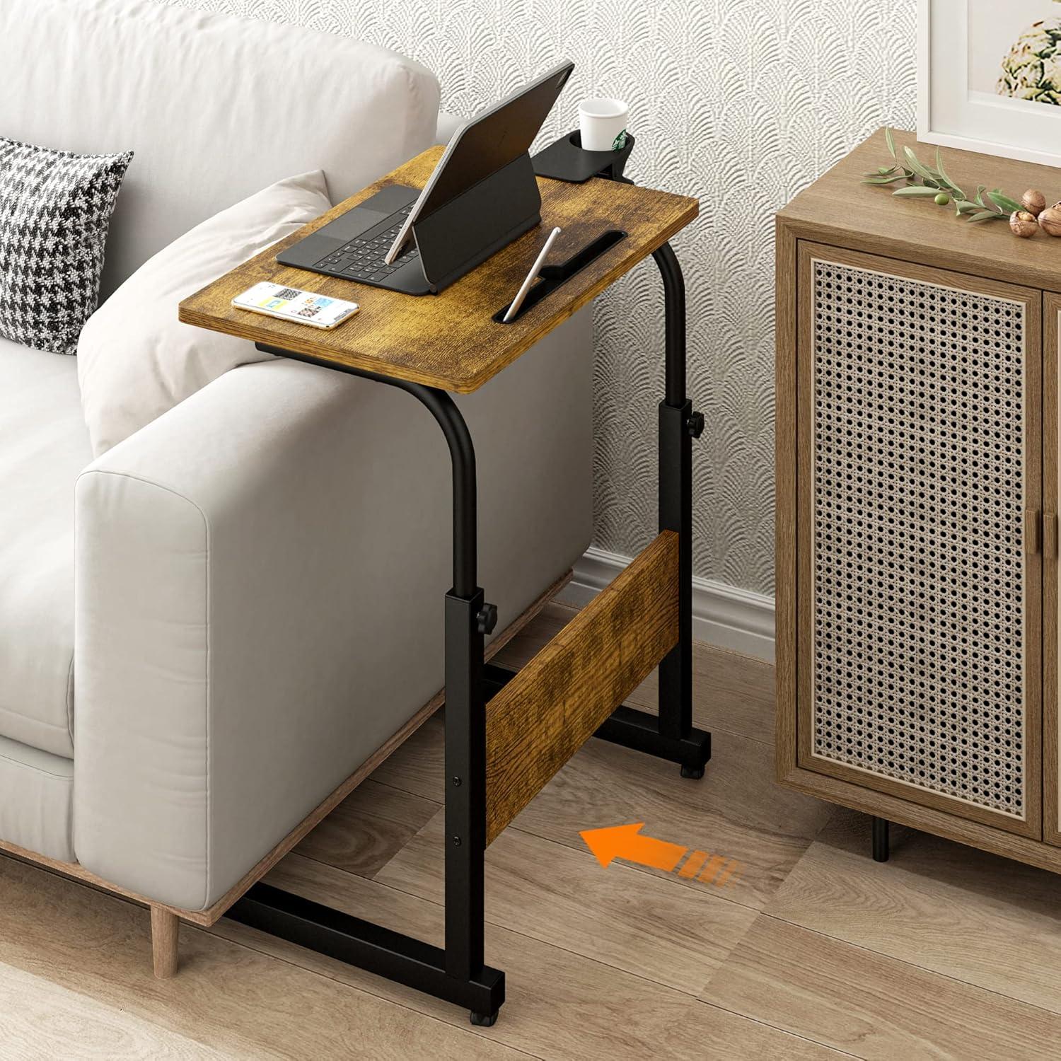 Escritorio de pie ajustable Klvied, portátil, negro y nogal