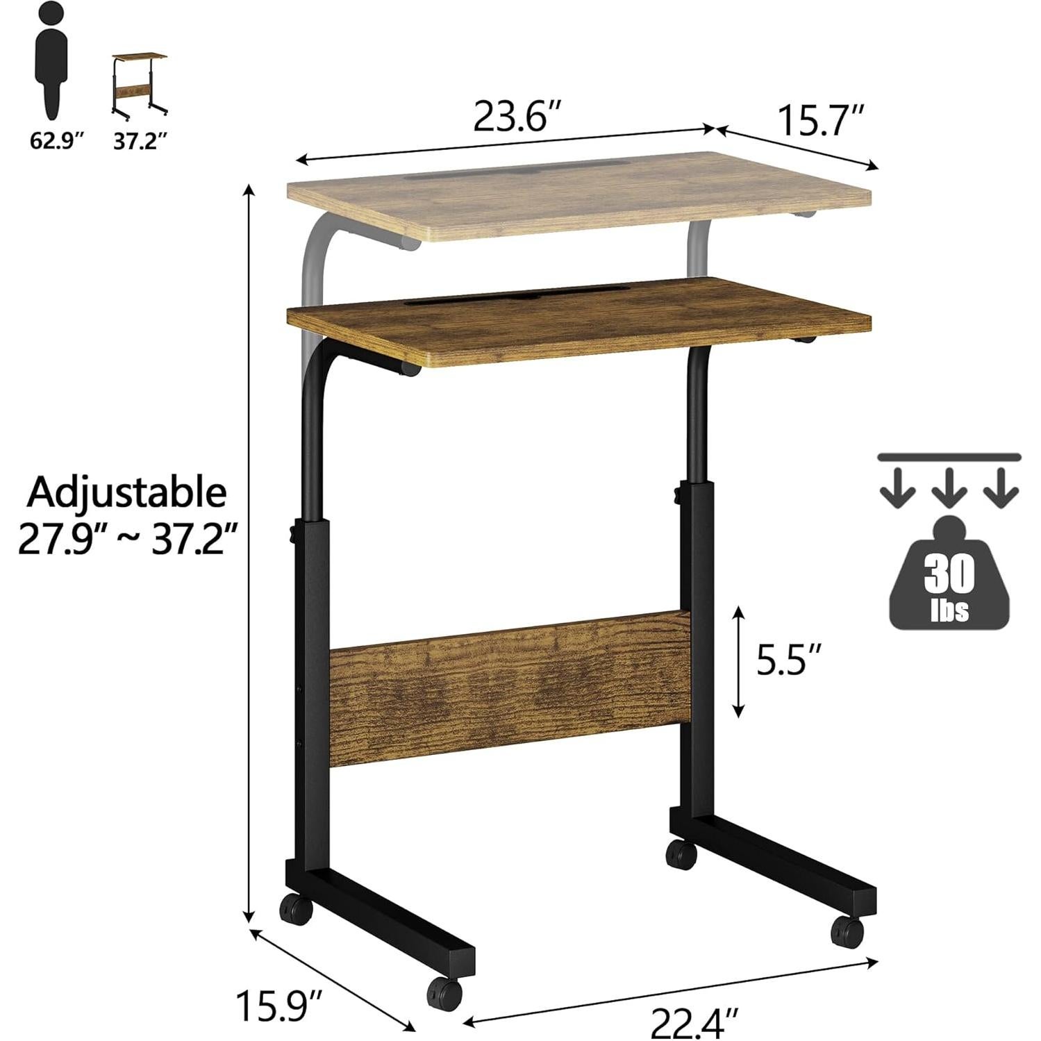 Escritorio de pie ajustable Klvied, portátil, negro y nogal