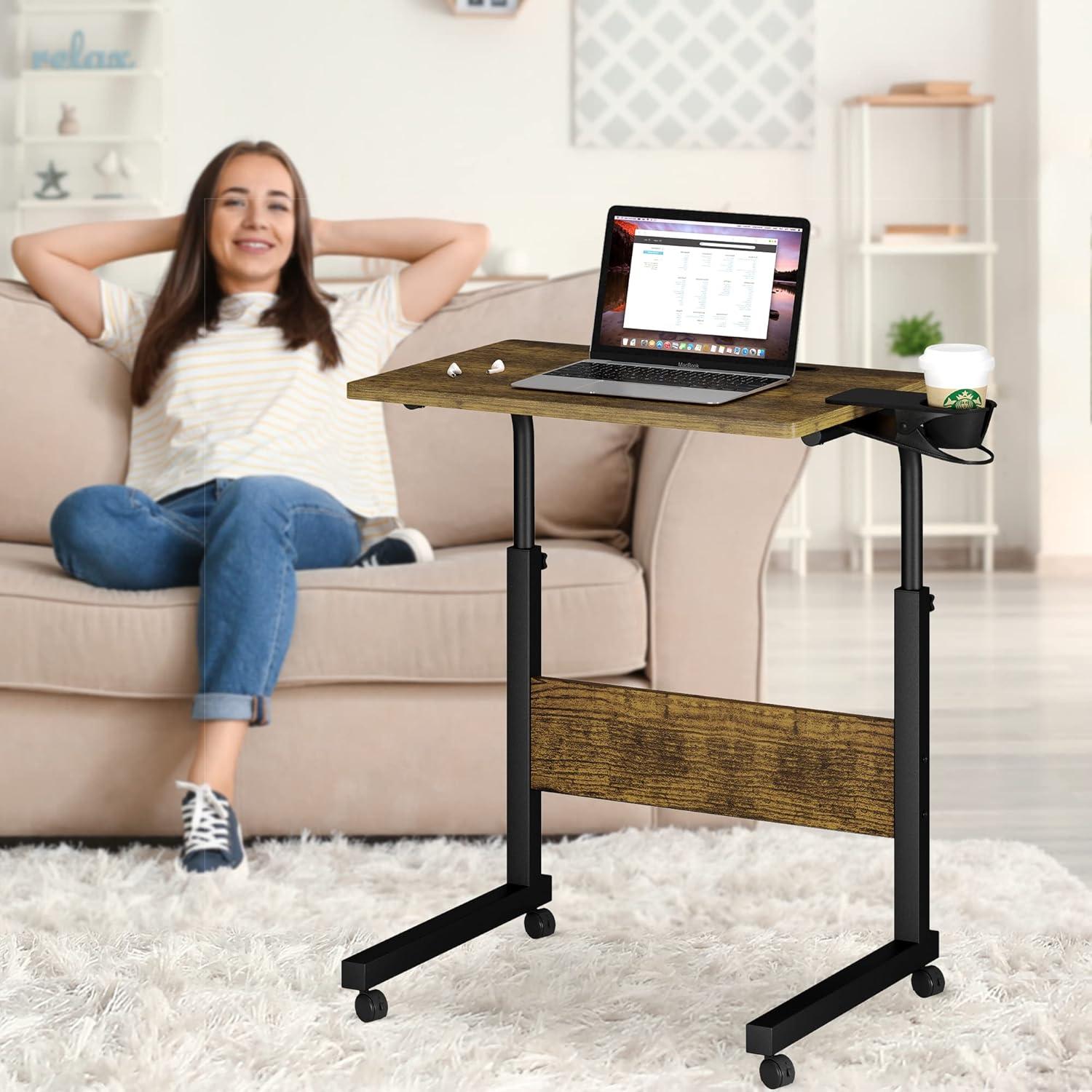 Escritorio de pie ajustable Klvied, portátil, negro y nogal