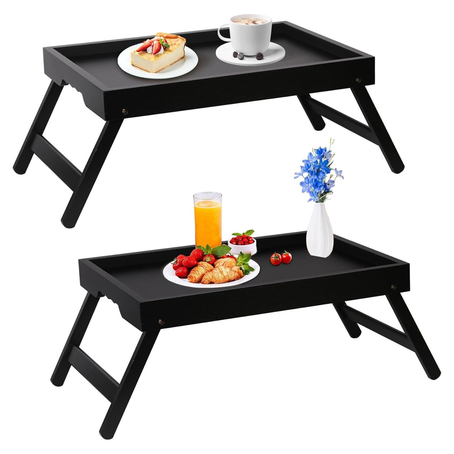 Mesa bandeja de cama Asuthzon de bambú negro 2 paquetes