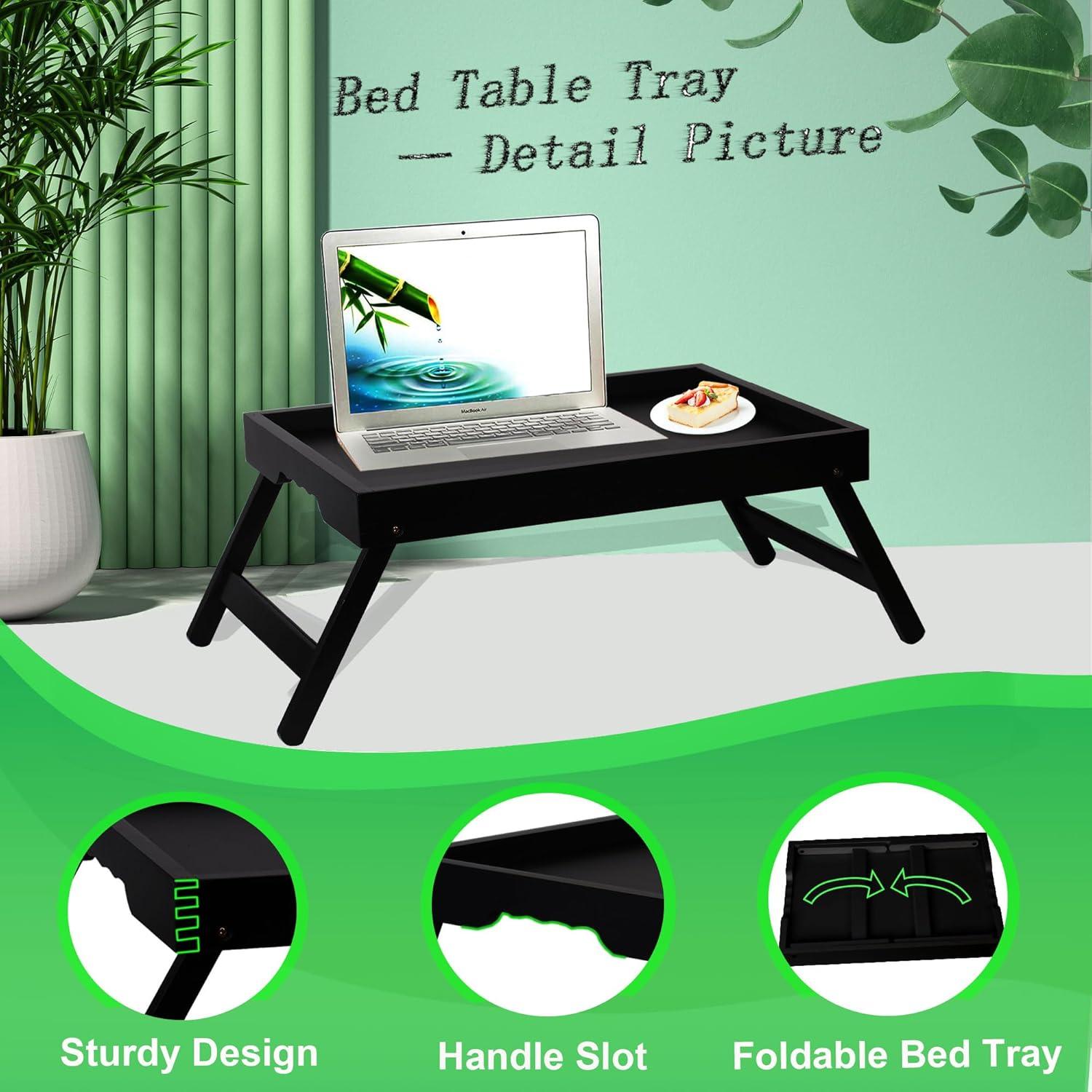 Mesa bandeja de cama Asuthzon de bambú negro 2 paquetes