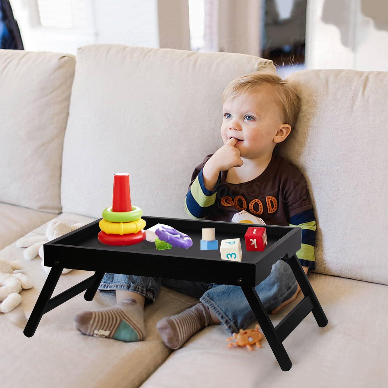 Mesa bandeja de cama Asuthzon de bambú negro 2 paquetes