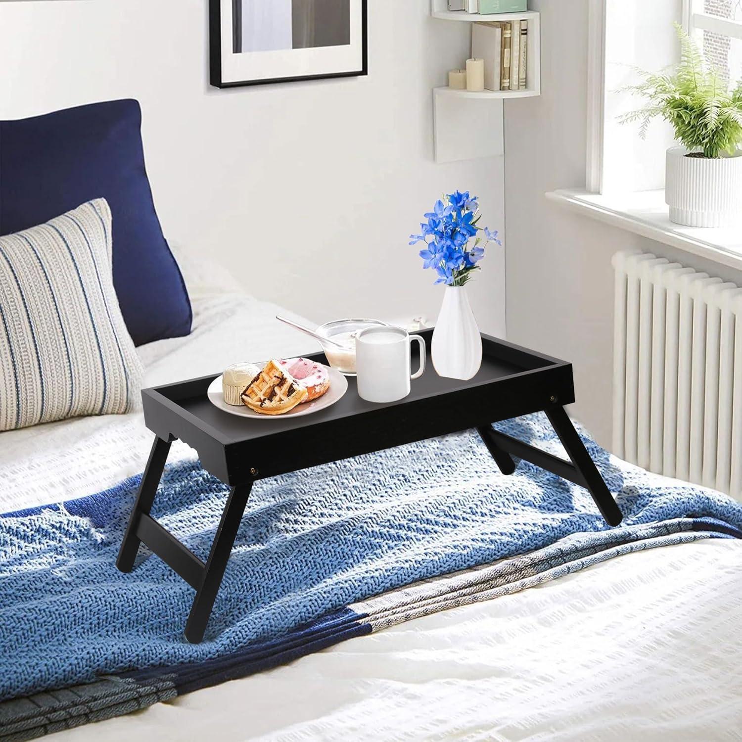 Mesa bandeja de cama Asuthzon de bambú negro 2 paquetes