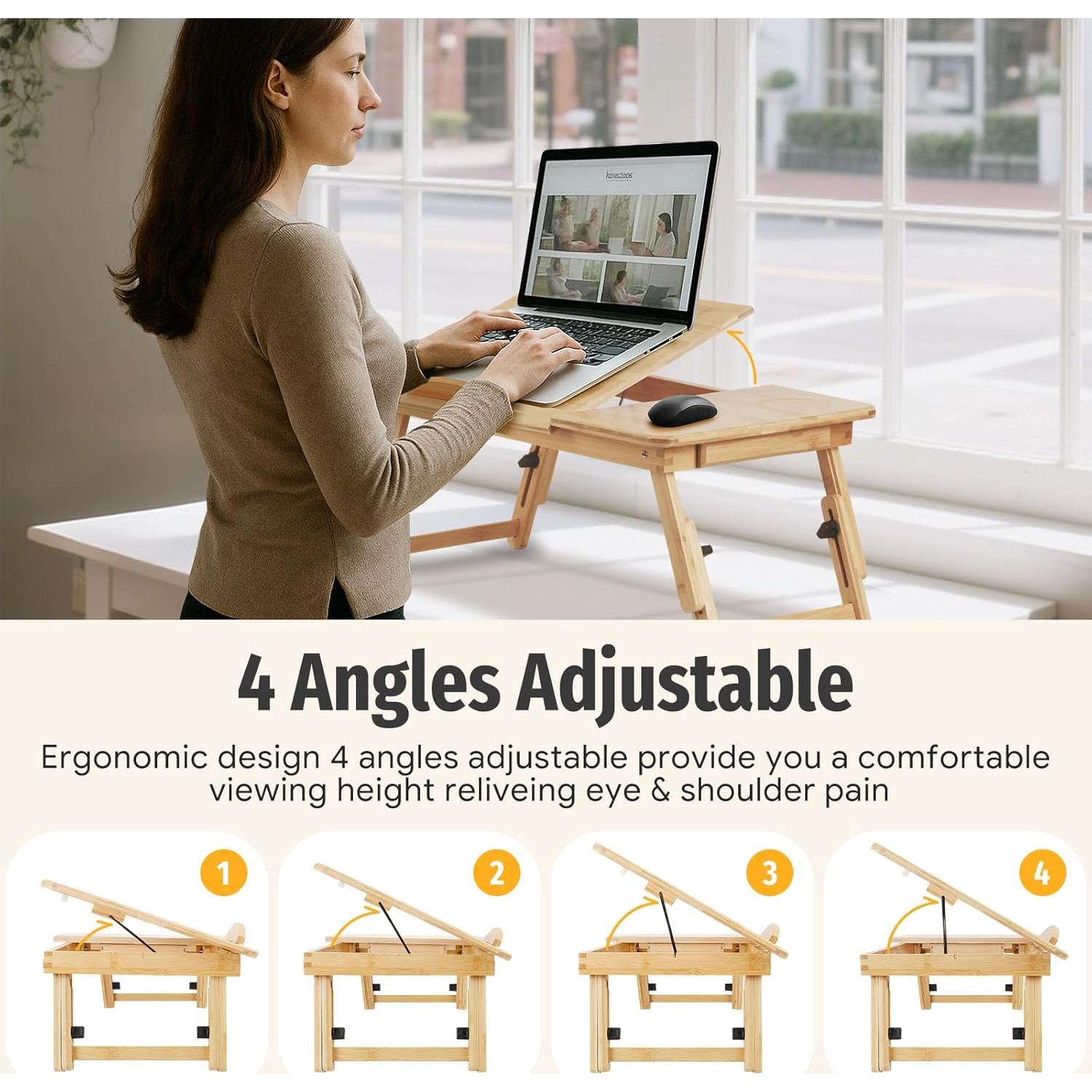 Escritorio Plegable de Bambú Usofhaus con Cajón Ajustable 49.5x29.5cm