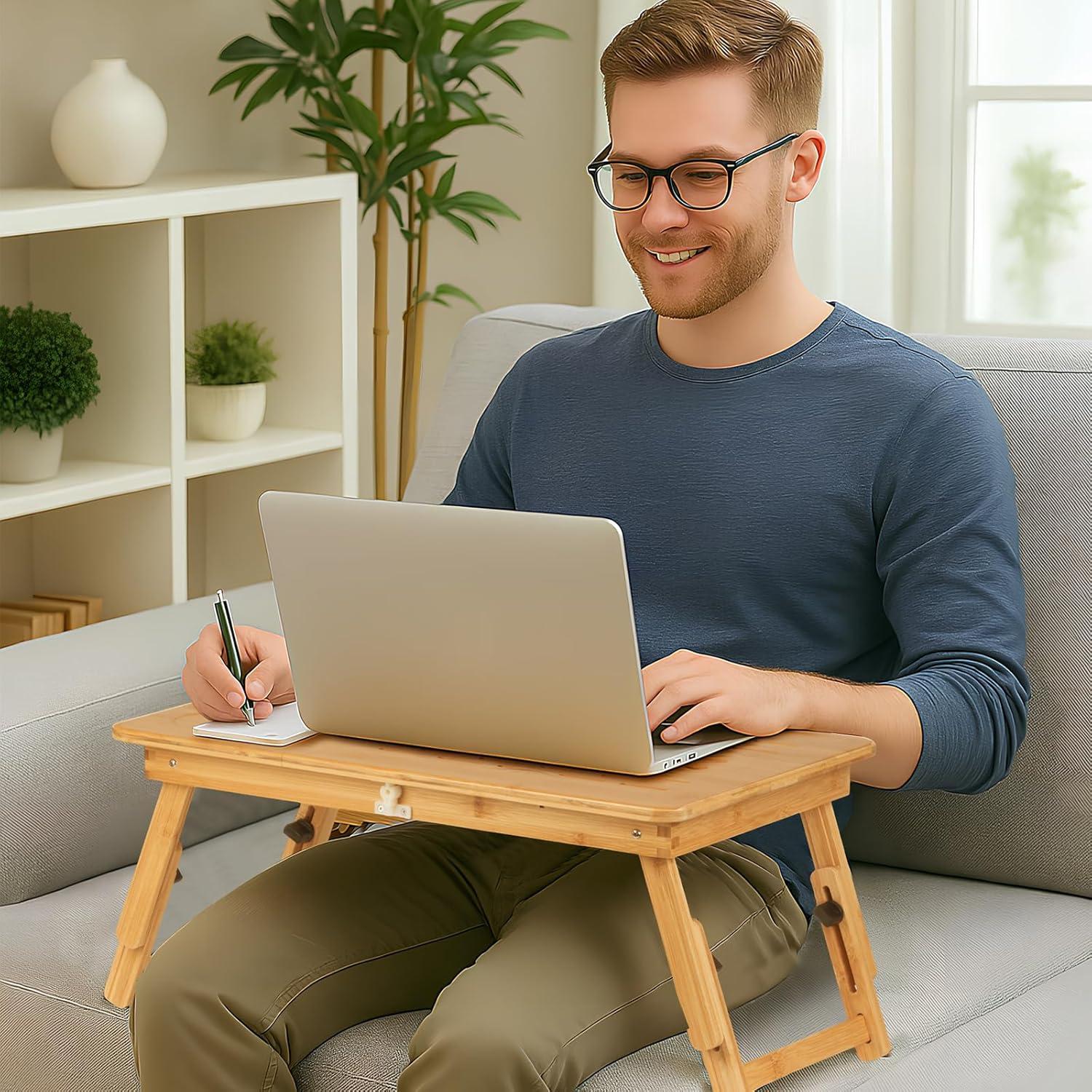 Escritorio Plegable de Bambú Usofhaus con Cajón Ajustable 49.5x29.5cm