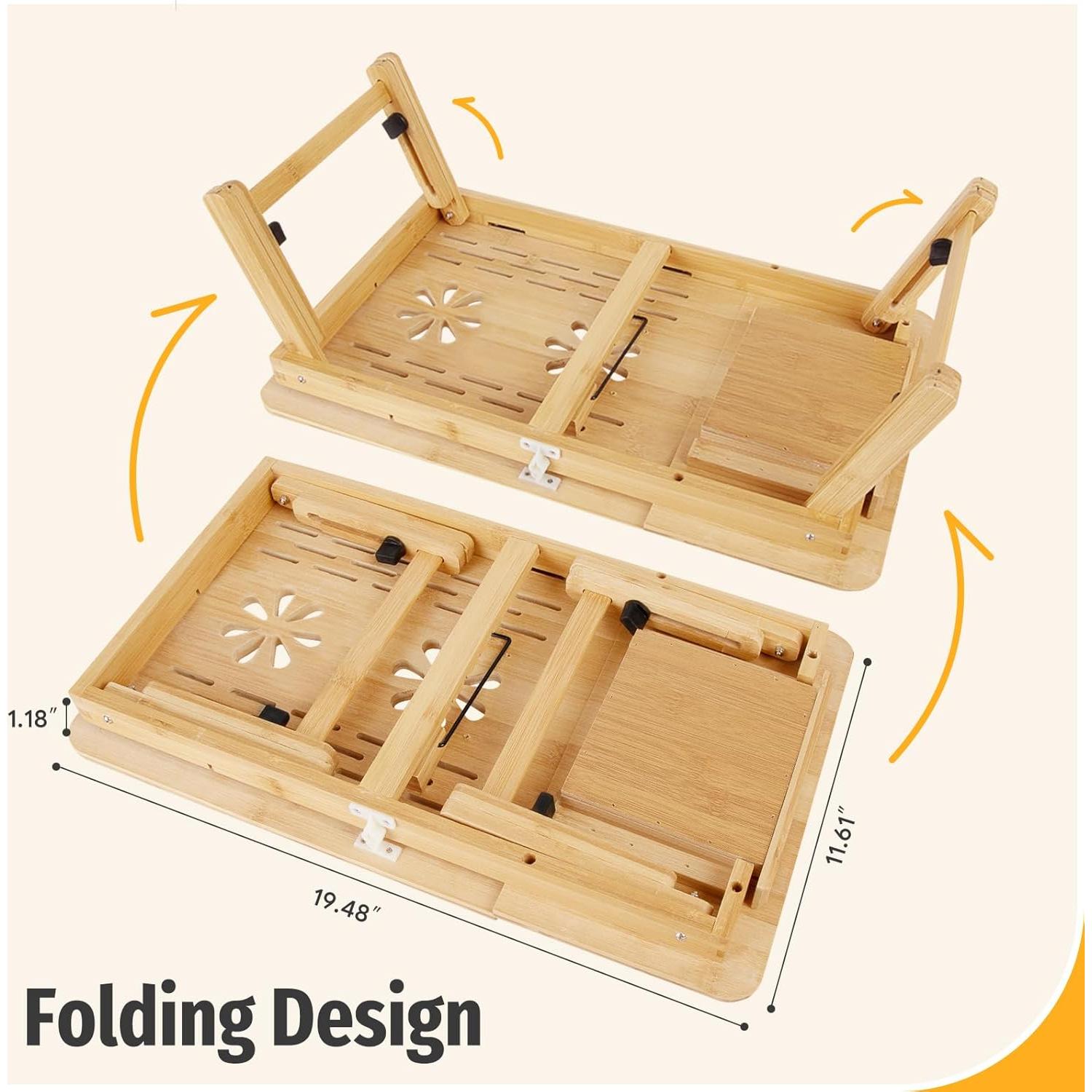 Escritorio Plegable de Bambú Usofhaus con Cajón Ajustable 49.5x29.5cm