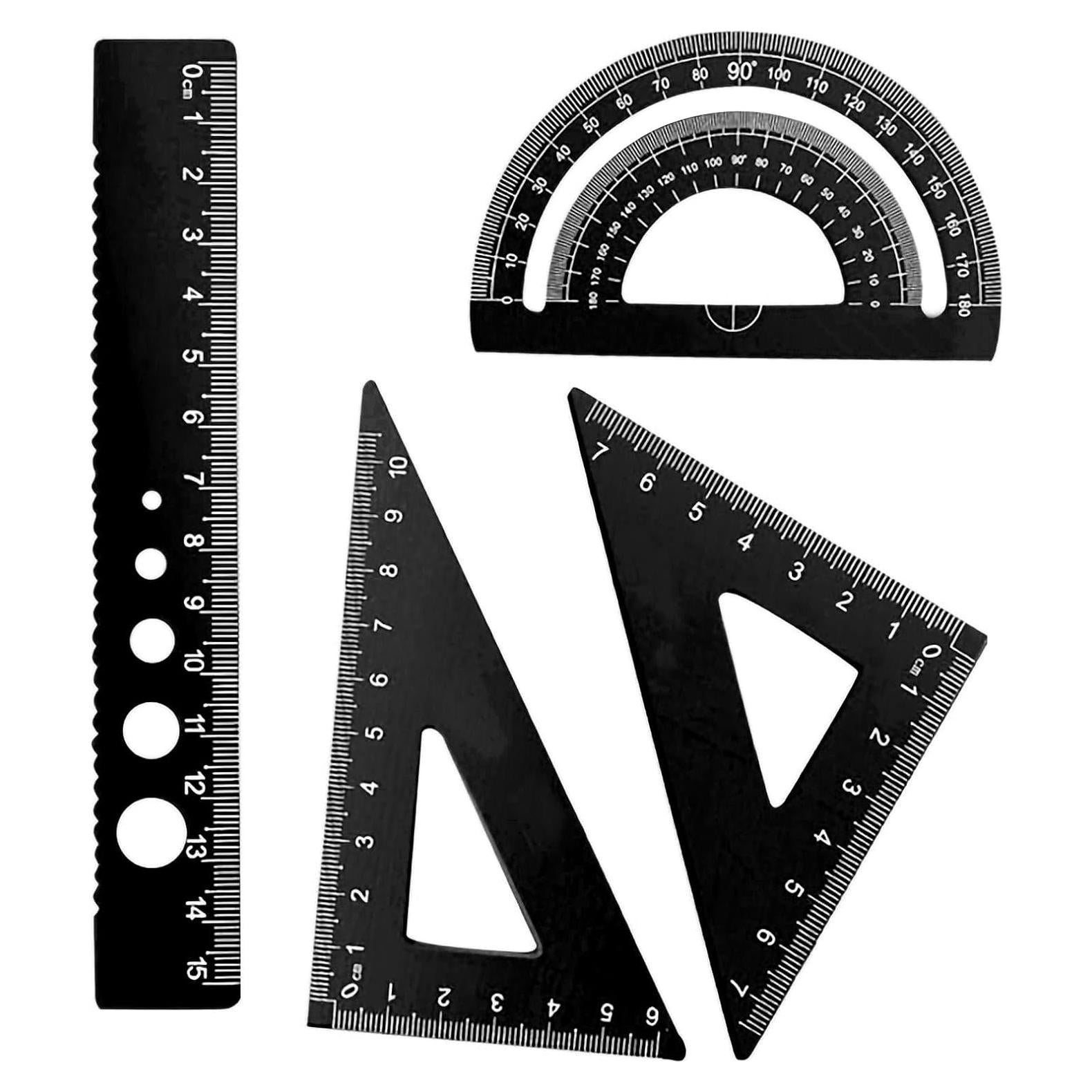 Juego de Reglas Triangulares y Transportador Colayer - Aluminio Negro