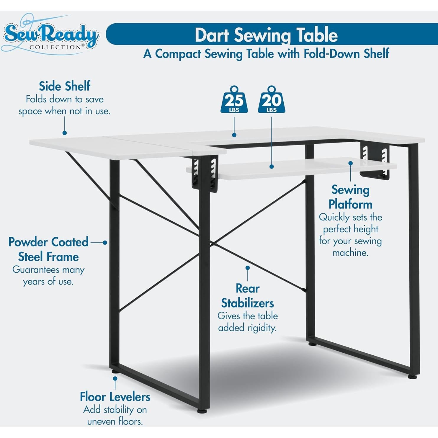 Mesa de Trabajo Sew Ready Dart Plegable para Manualidades 58.42x104.14 cm