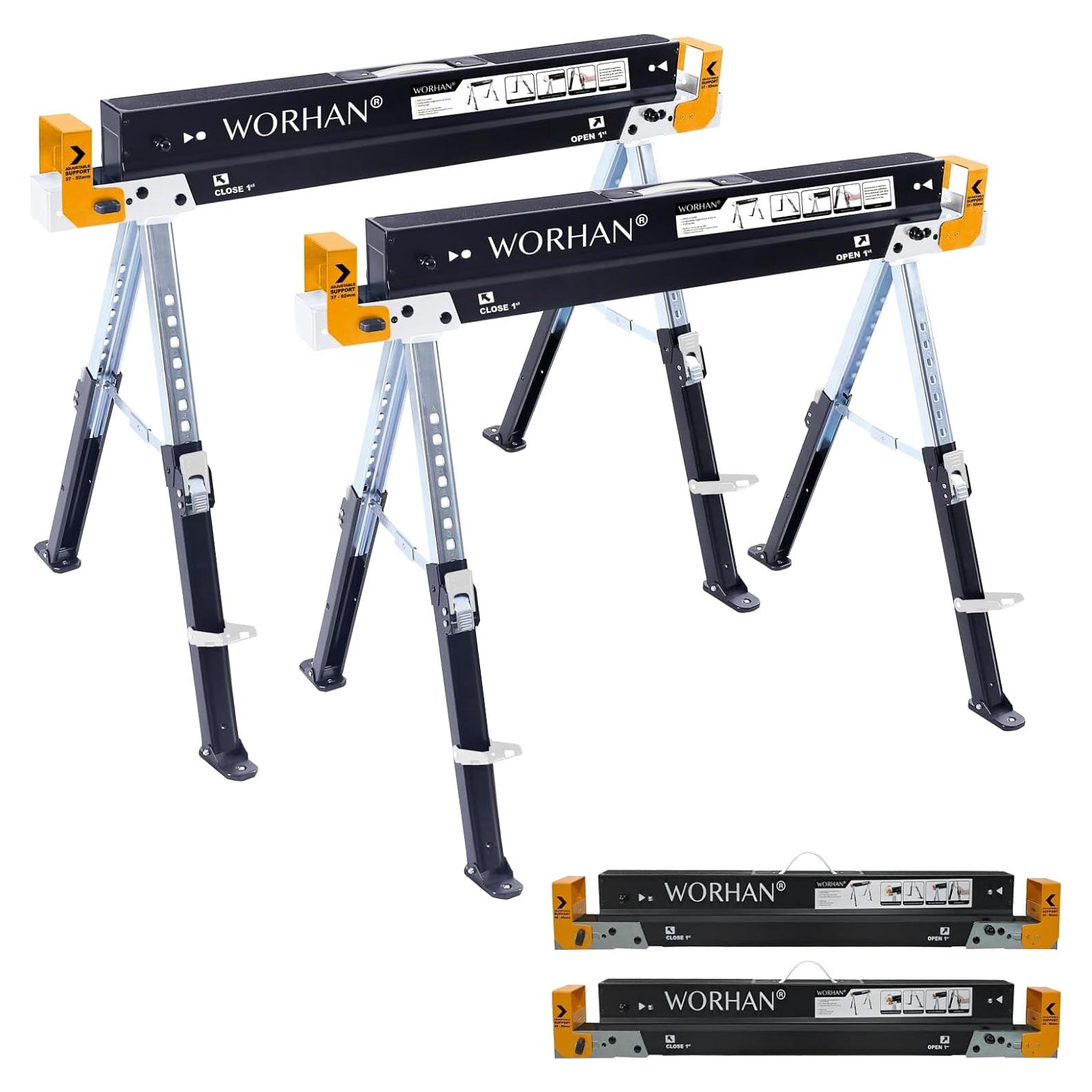 Paquete de 2 Caballetes Plegables WORHAN S600A 1180 kg Ajustables