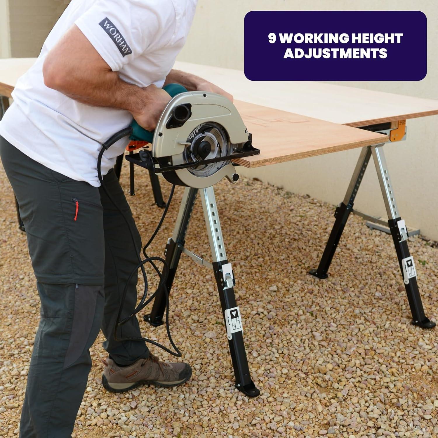 Paquete de 2 Caballetes Plegables WORHAN S600A 1180 kg Ajustables