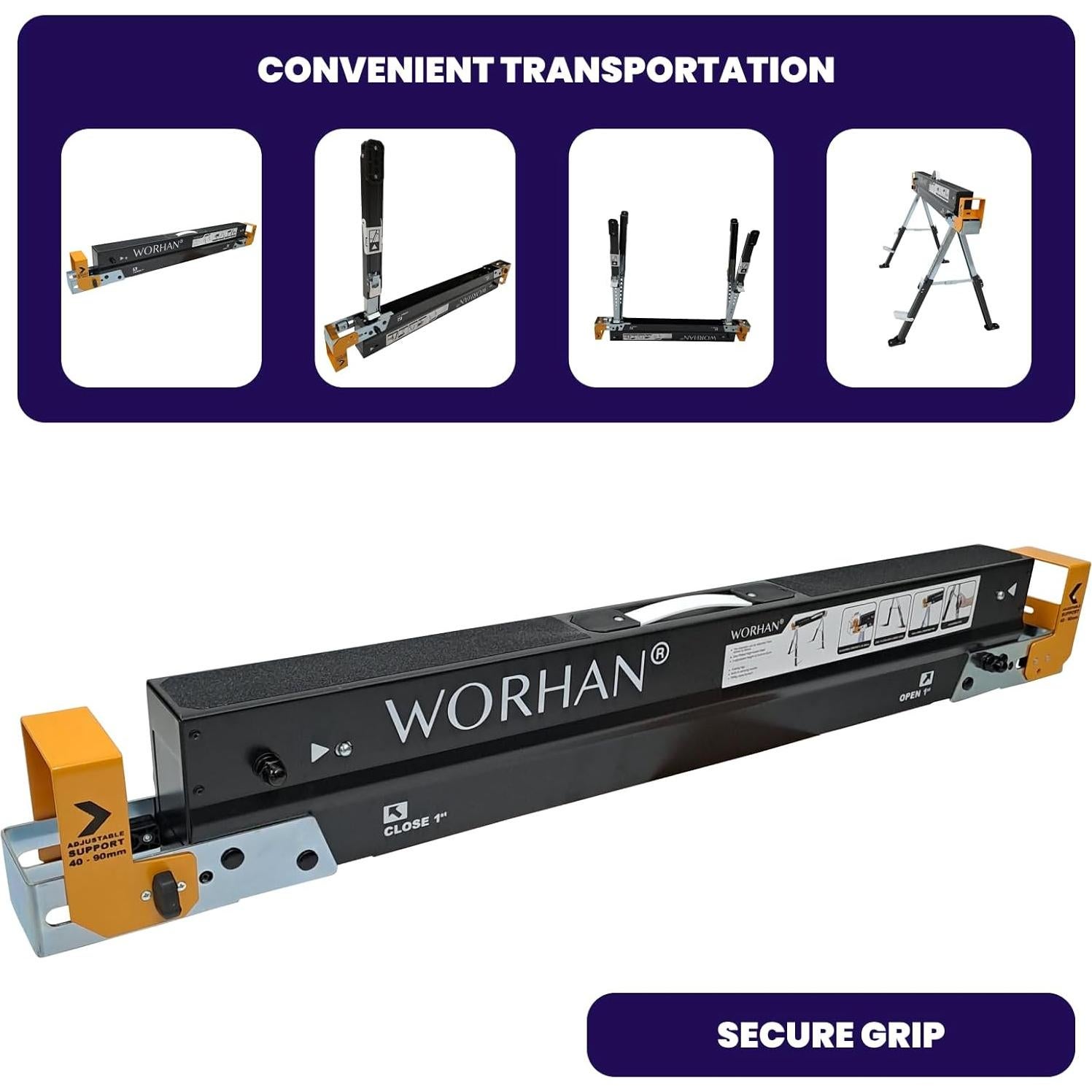 Paquete de 2 Caballetes Plegables WORHAN S600A 1180 kg Ajustables