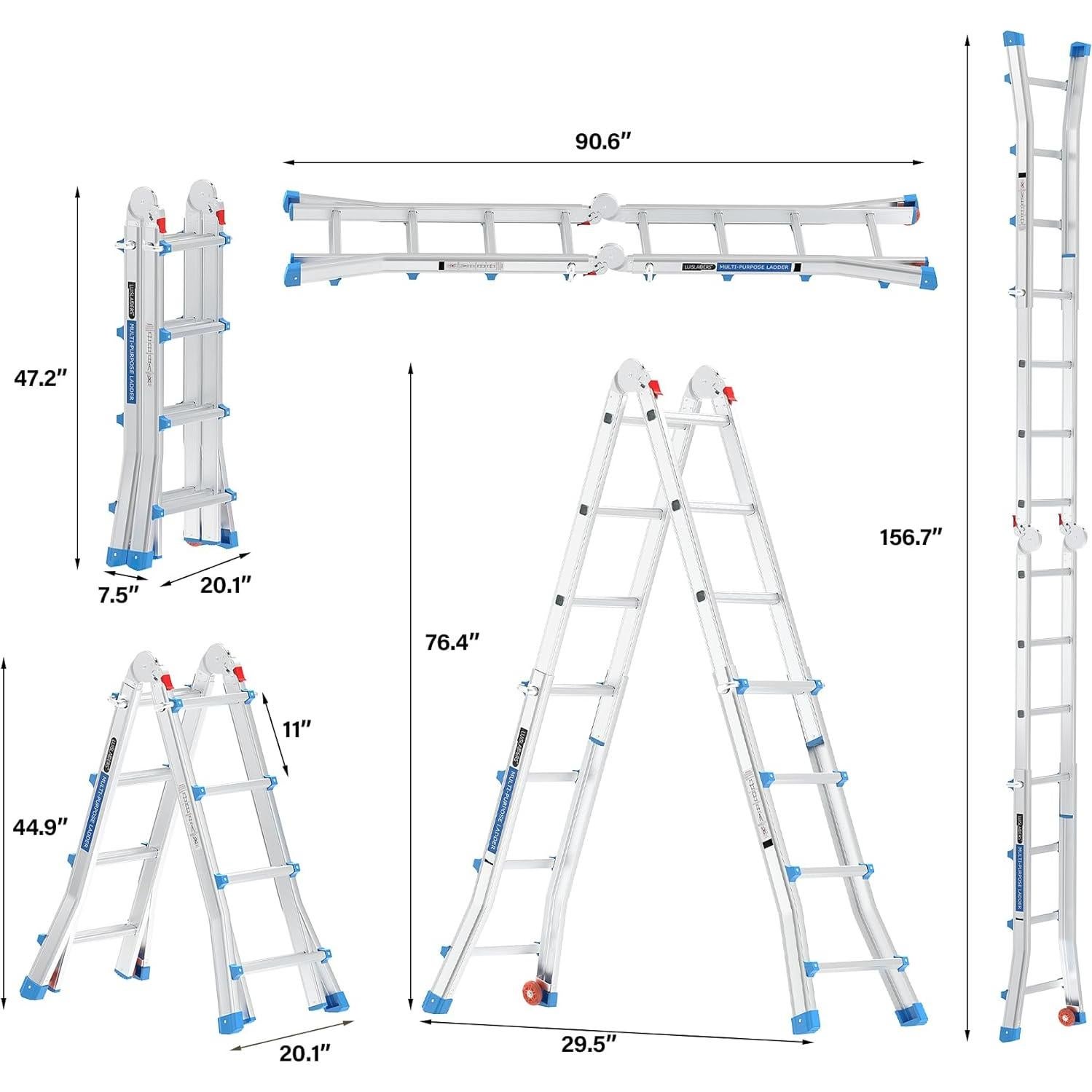 Escalera Telescópica LUISLADDERS 4 Peldaños 5.18 m Aluminio