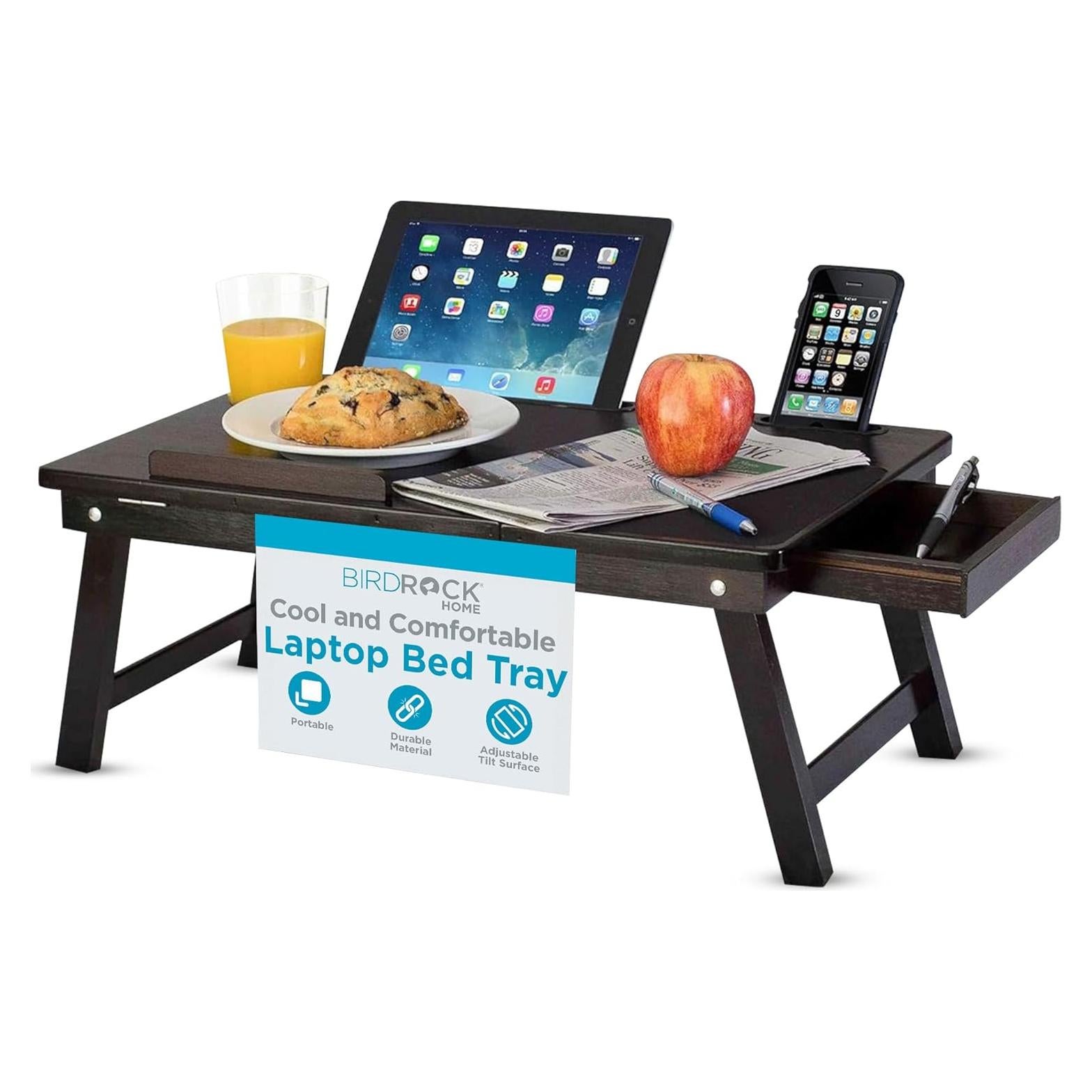 Bandeja de Cama Ajustable BIRDROCK HOME con Cajón y Almohadilla