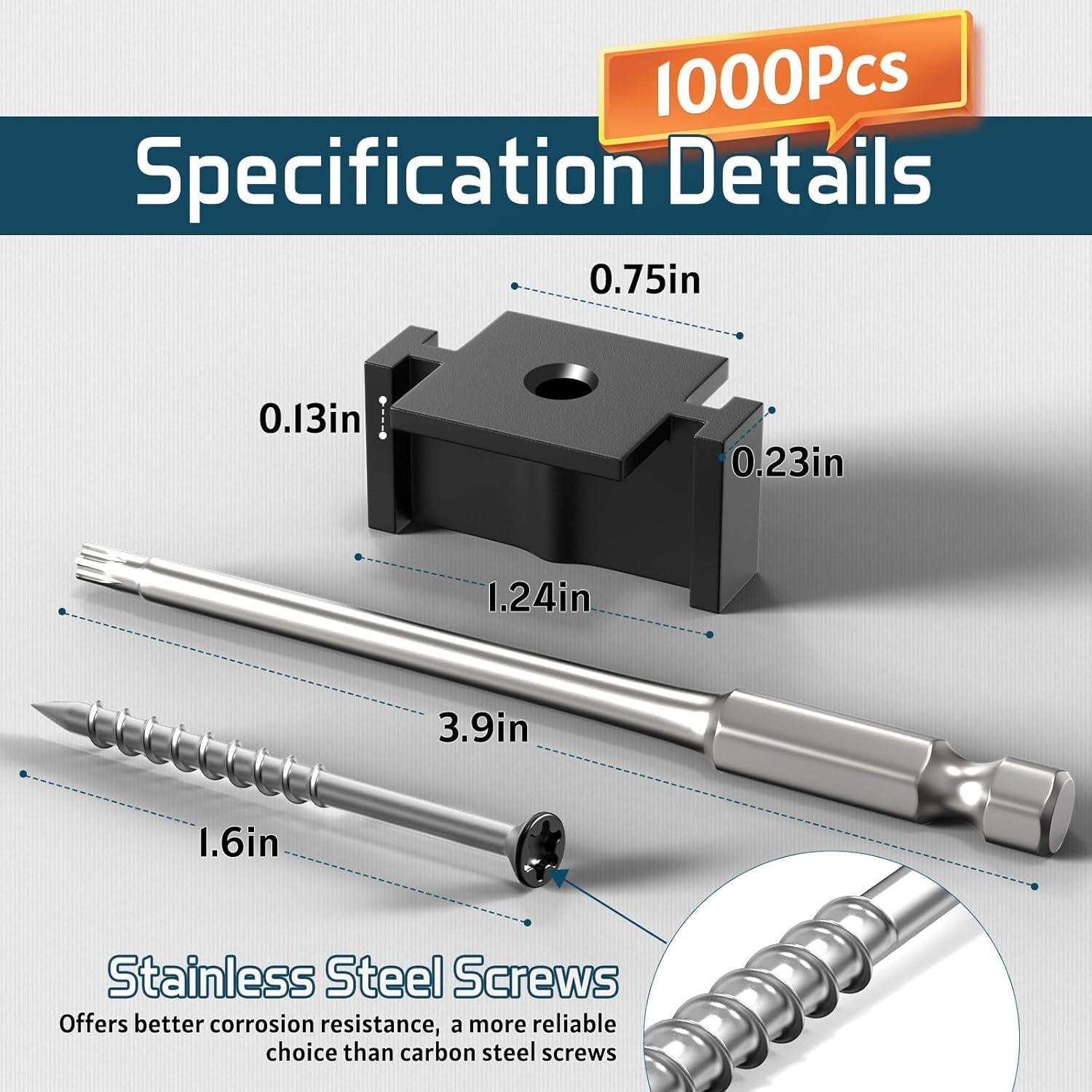 1000 Sujetadores Ocultos Buzzlett para Decks con Tornillos de Acero