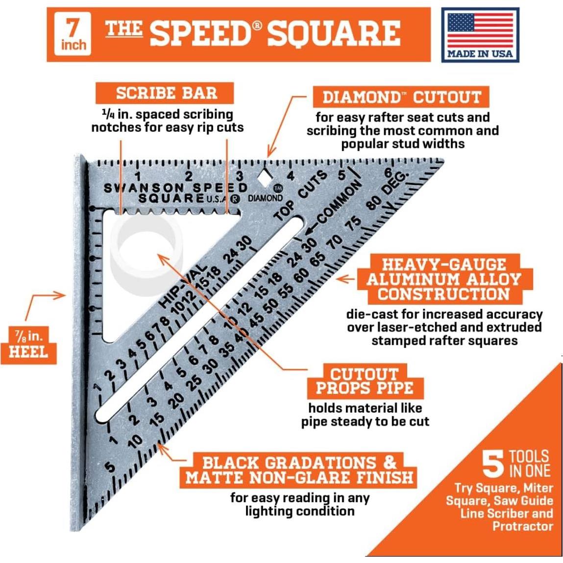 Escuadra Speed Square Swanson S0101 17.78 cm con Libro Azul