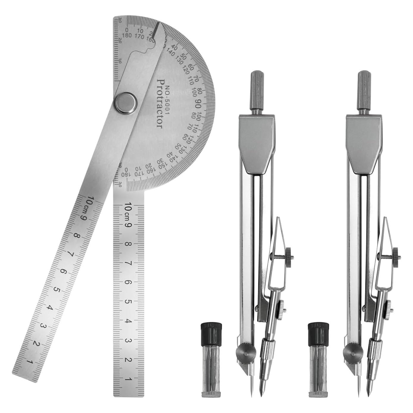 Juego de Transportador y Compás EQUNROY 10cm Acero Inoxidable